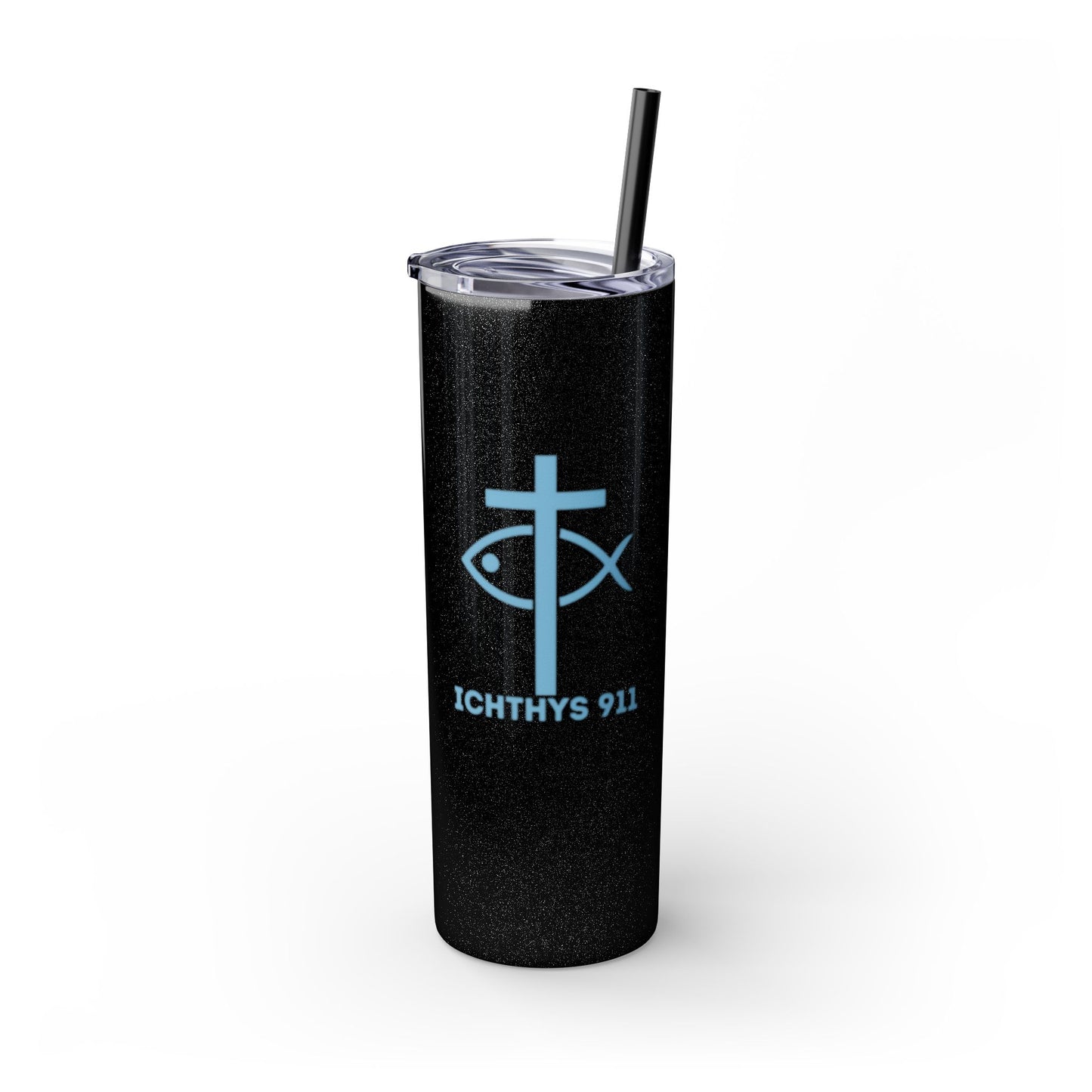 ICHTHYS 911 Pink & Blue Faith-Inspired Skinny Tumbler with Straw - 20oz Baby Shower Drip - Party Favor