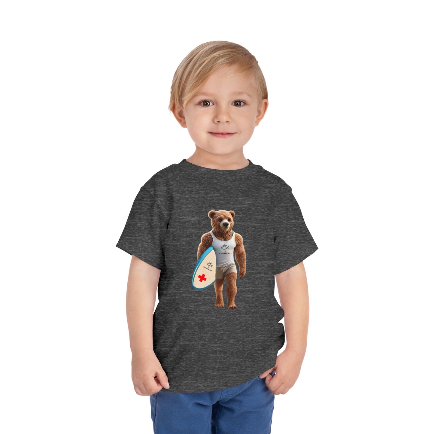 Surfing Bear Toddler Tee - Fun Kids Short Sleeve T-Shirt - ICHTYHS 911