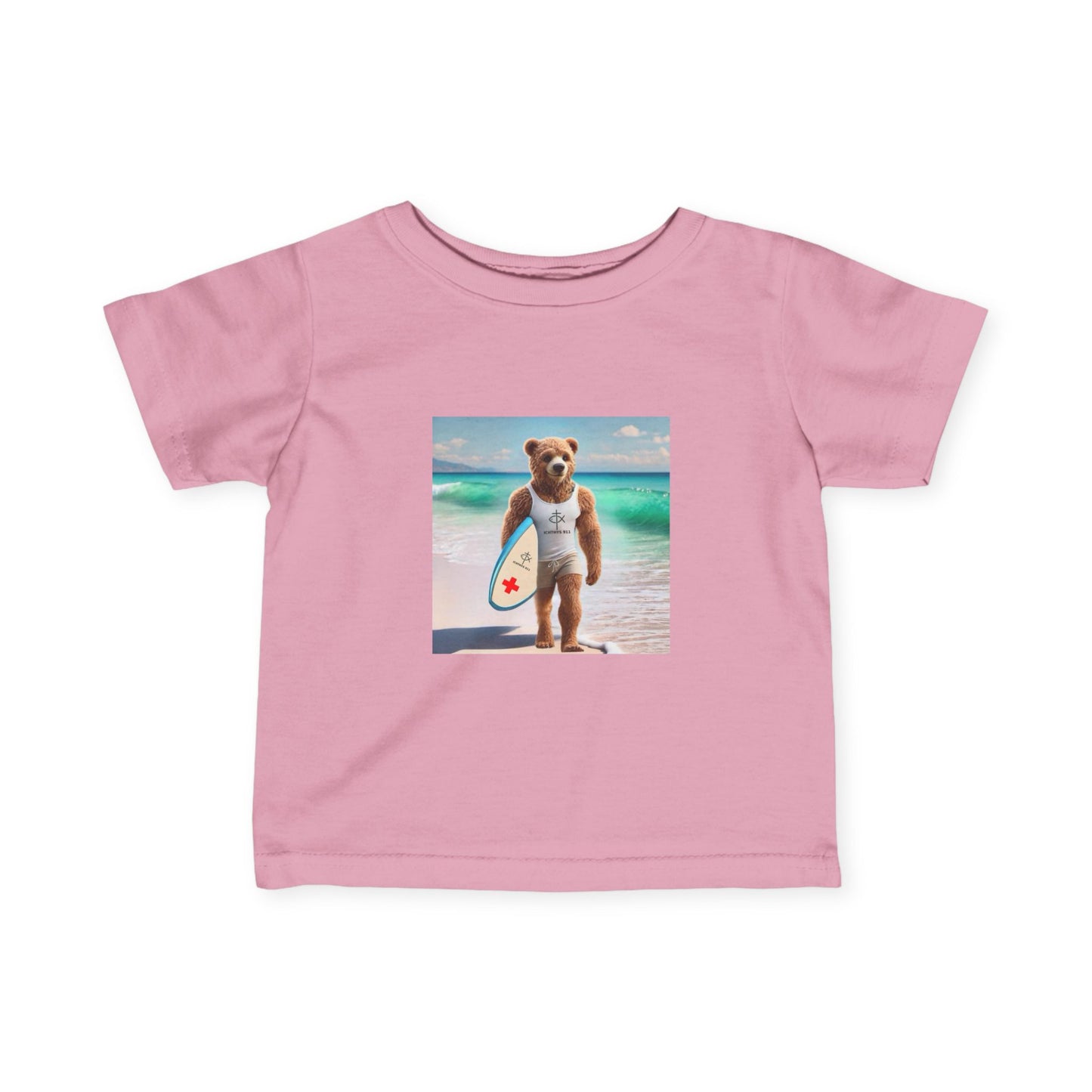ICHTHYS 911 "Surf Bear" - Cute Surf Bear Infant Tee - Perfect for Beach Days & Summer Fun - Family Matching Shirts - See All Sizes - Adult to Infant-