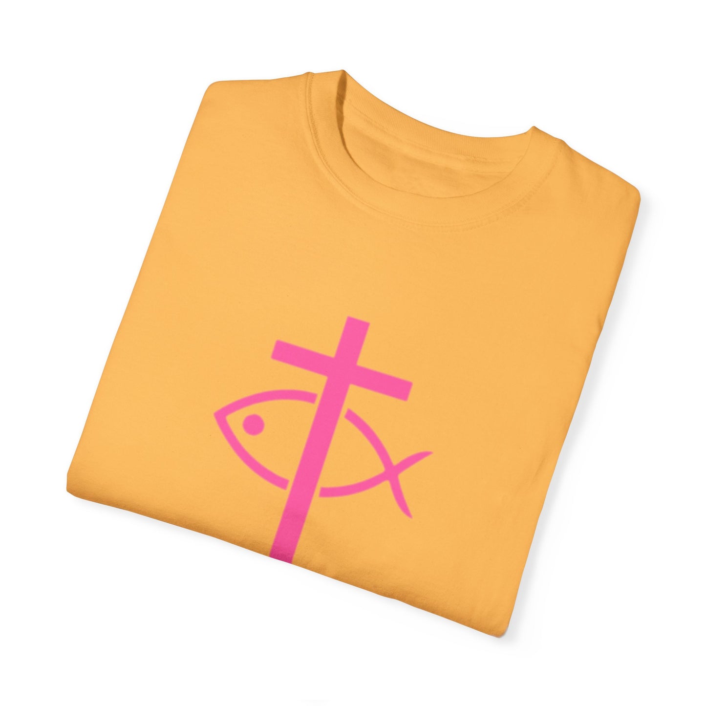 ICHTHYS 911 - Authentic - W/O IC 911 on Back Christian Streetwear T-Shirt – Jesus Gym & Faith Fashion, Unisex Garment-Dyed T-Shirt Hot Pink Font