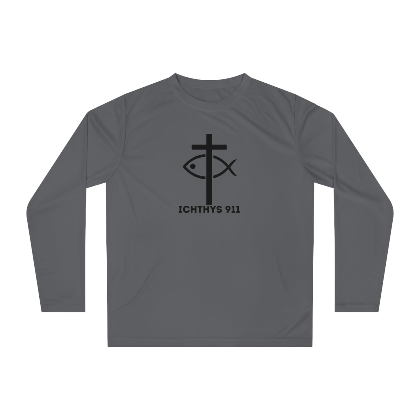 Iēsous Christos, Theou Yios, Sōtēr = Jesus Christ, Son of God, Savior - Unisex Performance Long Sleeve Shirt - ICHTHYS 911 Christian Activewear