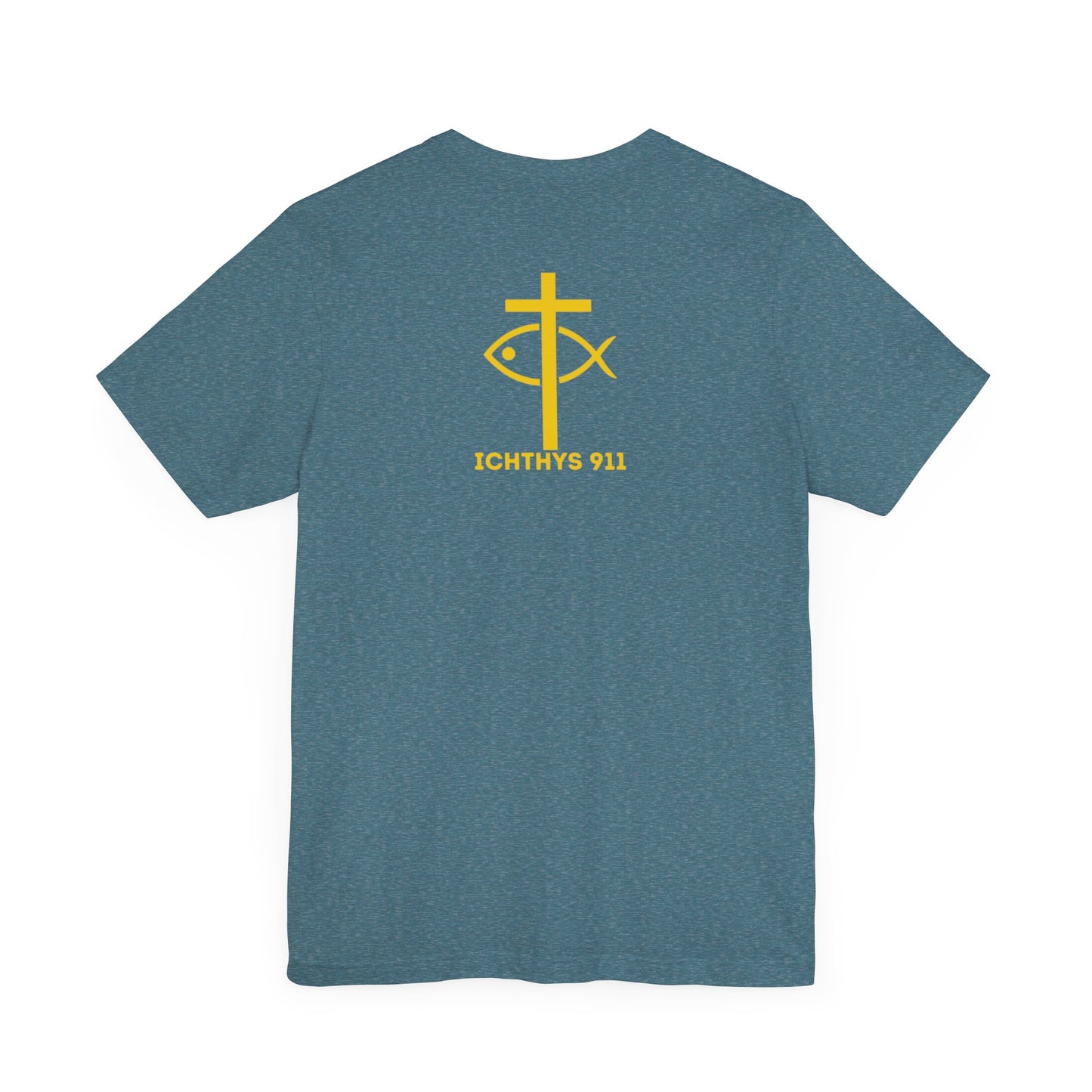 ICHTHYS 911 - "Roll With God Love Like Jesus" - Reverse Design - Unisex T- Shirt - Lightweight 100% Cotton - Summer T - Arm Form Fitting - Men T- Shirt - Women T-Shirt - Christian T-Shirt - Love Like Jesus