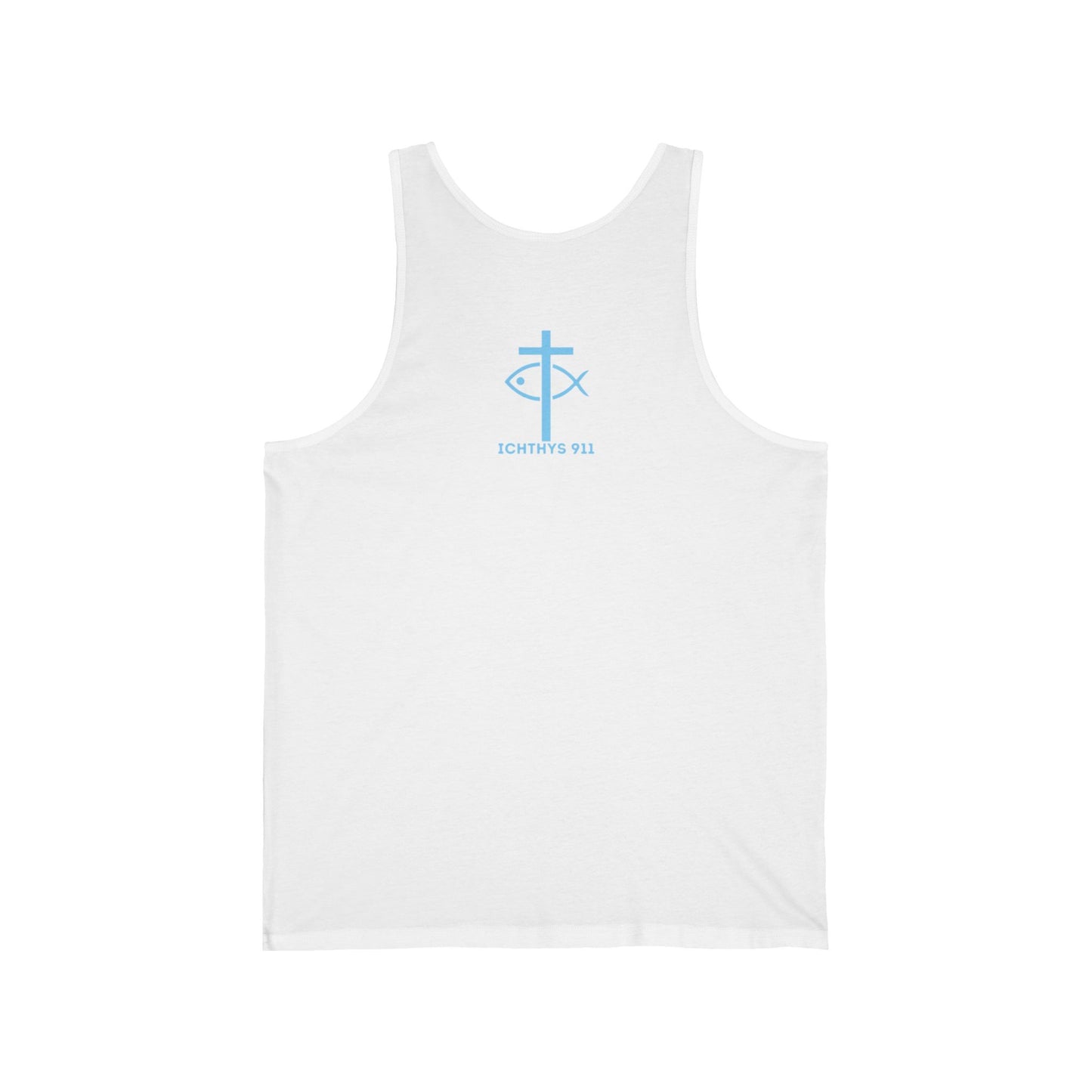 ICHTHYS 911 - Blue Font -"Iēsous Christos, Theou Yios, Sōtēr" Reverse Design - Unisex - Men Tank - Women -Tank Top - Unisex Tank Top - Christian Symbol Graphic Tee