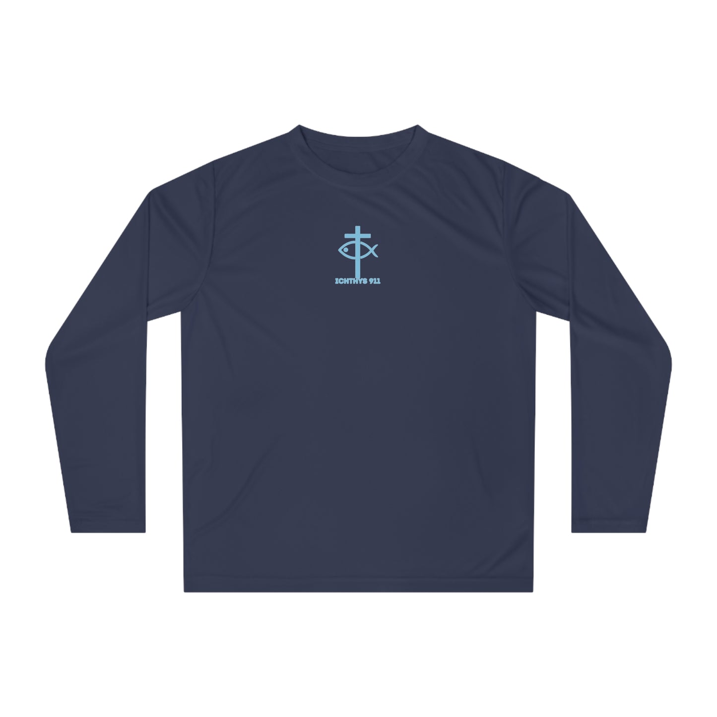 ICHTHYS 911 "Rise & Conquer Romans 8:38"  Unisex Performance Long Sleeve Shirt - Men - Women - 100% Moisture-Wicking Poly - Christian Activewear
