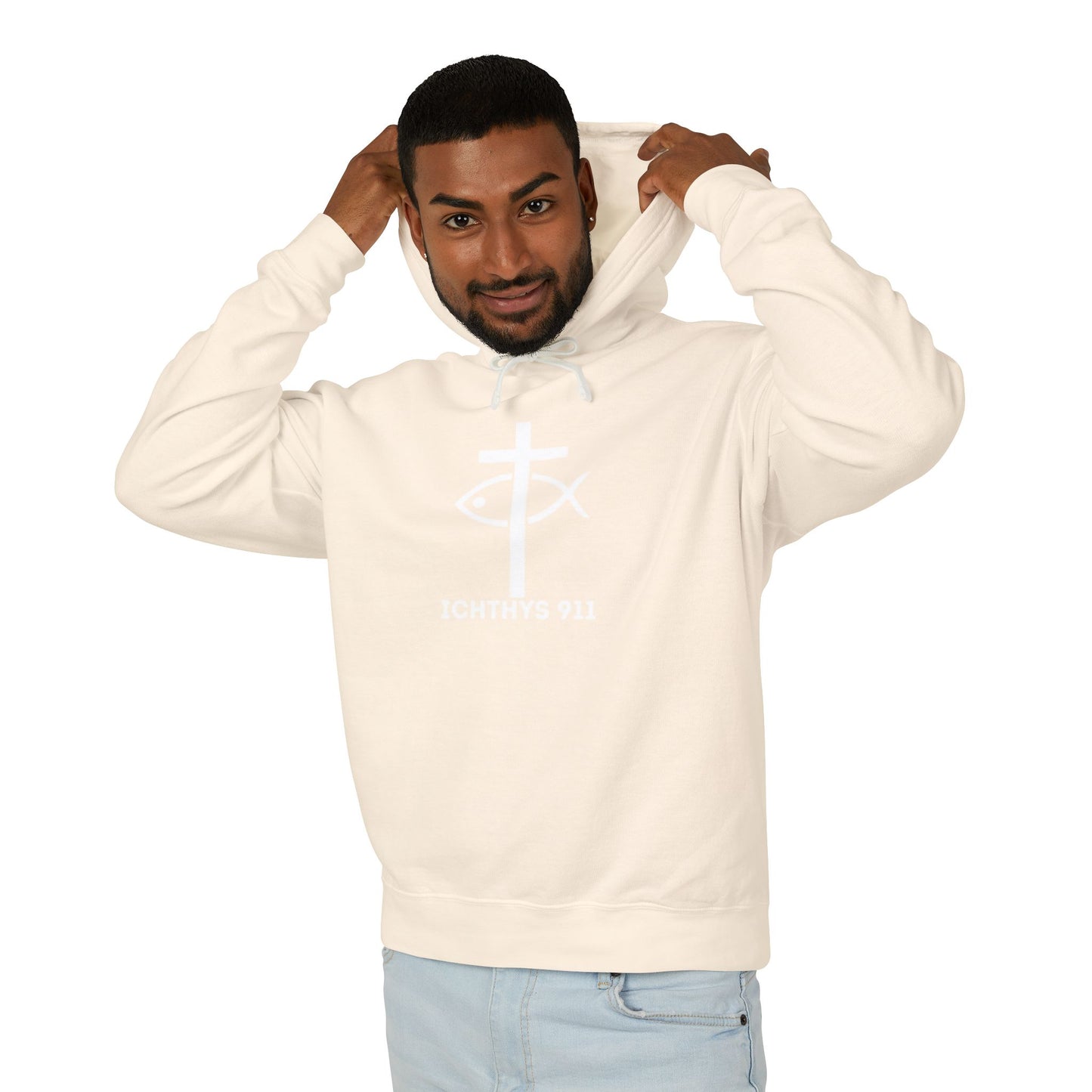 Iēsous Christos, Theou Yios, Sōtēr = Jesus Christ, Son of God, Savior - Unisex - Lightweight - Relaxed Fit - Religious Sweatshirt - ICHTHYS 911 - Hoodie
