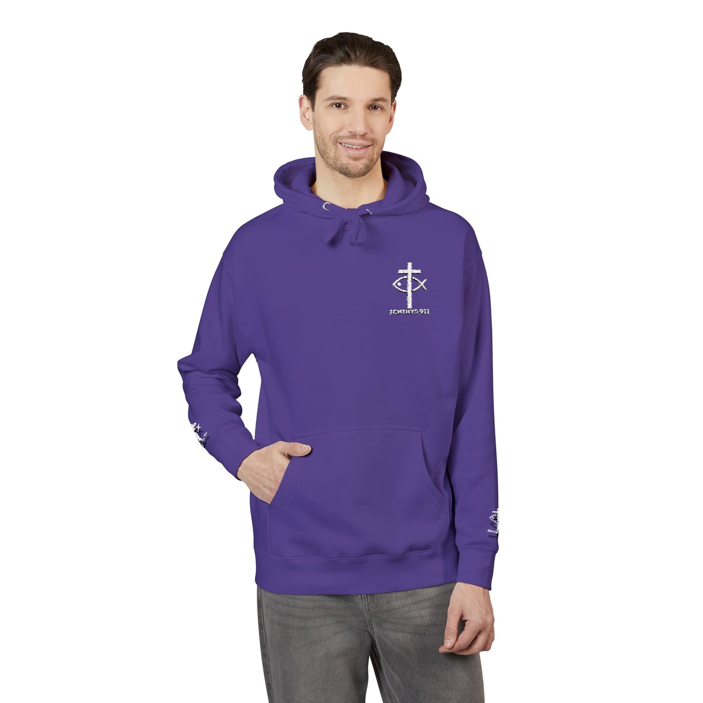 ICHTHYS 911 Embroidery Hoodie Pullover - Unsex - Elevated Embroider Gift for Her or Him - Christian Wear