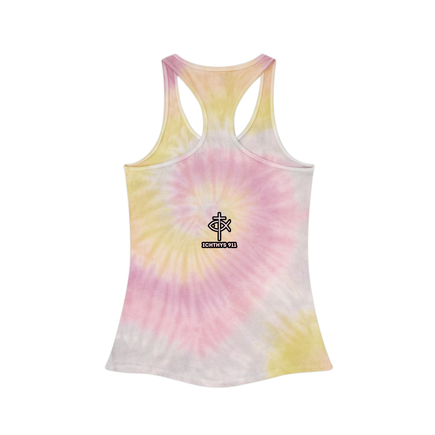 Women Tie Dye Tank Top - ICHTHYS 911 Summer Vibes Racerback Shirt. Be bold in your walk. Be known by your faith. Represent the movement.