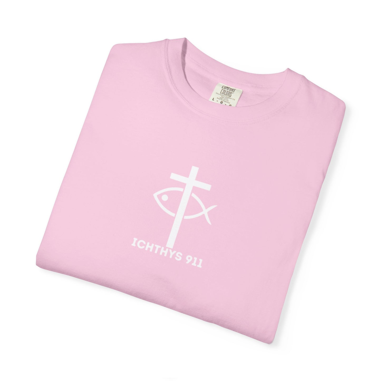 ICHTHYS 911 - White Font "Authentic" - Christian Streetwear T-Shirt – Unisex - Women T-Shirt - Men T-Shirt - Jesus Gym & Faith Fashion, Unisex Garment-Dyed T-Shirt