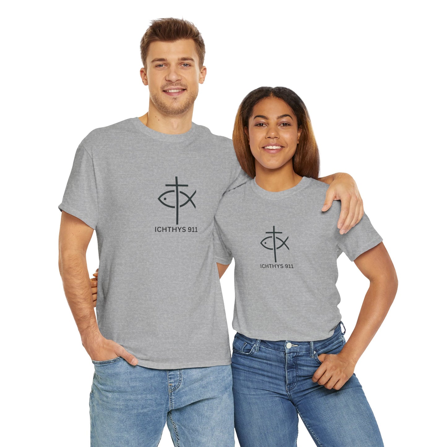 ICHTHYS 911 - "Authentic Design" - Unisex T-Shirt - Heavy Cotton T-Shirt - Jesus Fish - Men's T-Shirt - Women T-Shirt Christian Faith - Unisex Clothing
