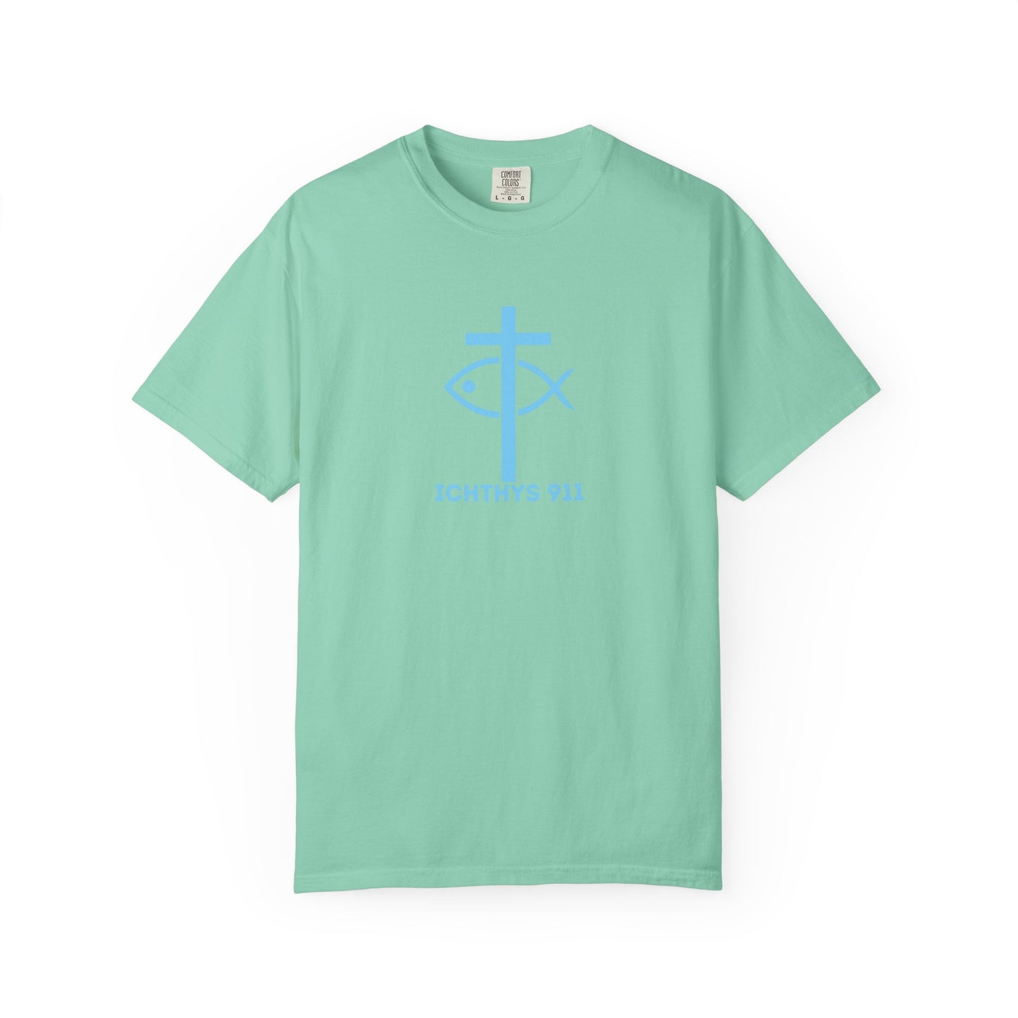 Jesus Christ Son of God Savior - Blue Font - Unisex Garment Dyed T- Shirt - Men T-Shirt - Women T-Shirt - Christian Streetwear T-Shirt – Jesus Gym & Faith Fashion - ICHTHYS 911