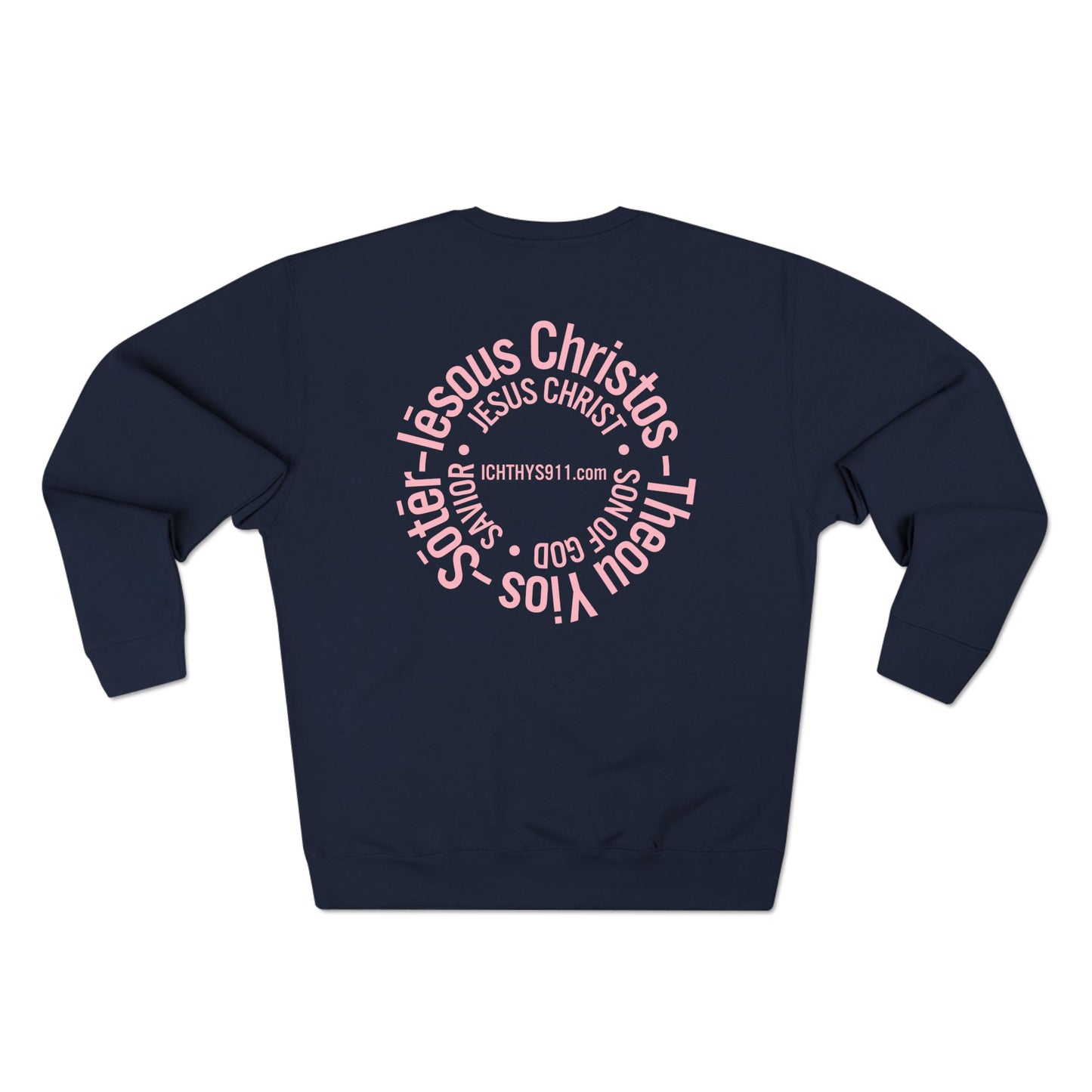 ICHTHYS 911 Minimal Pink Cross Crewneck Sweatshirt — Unisex -
