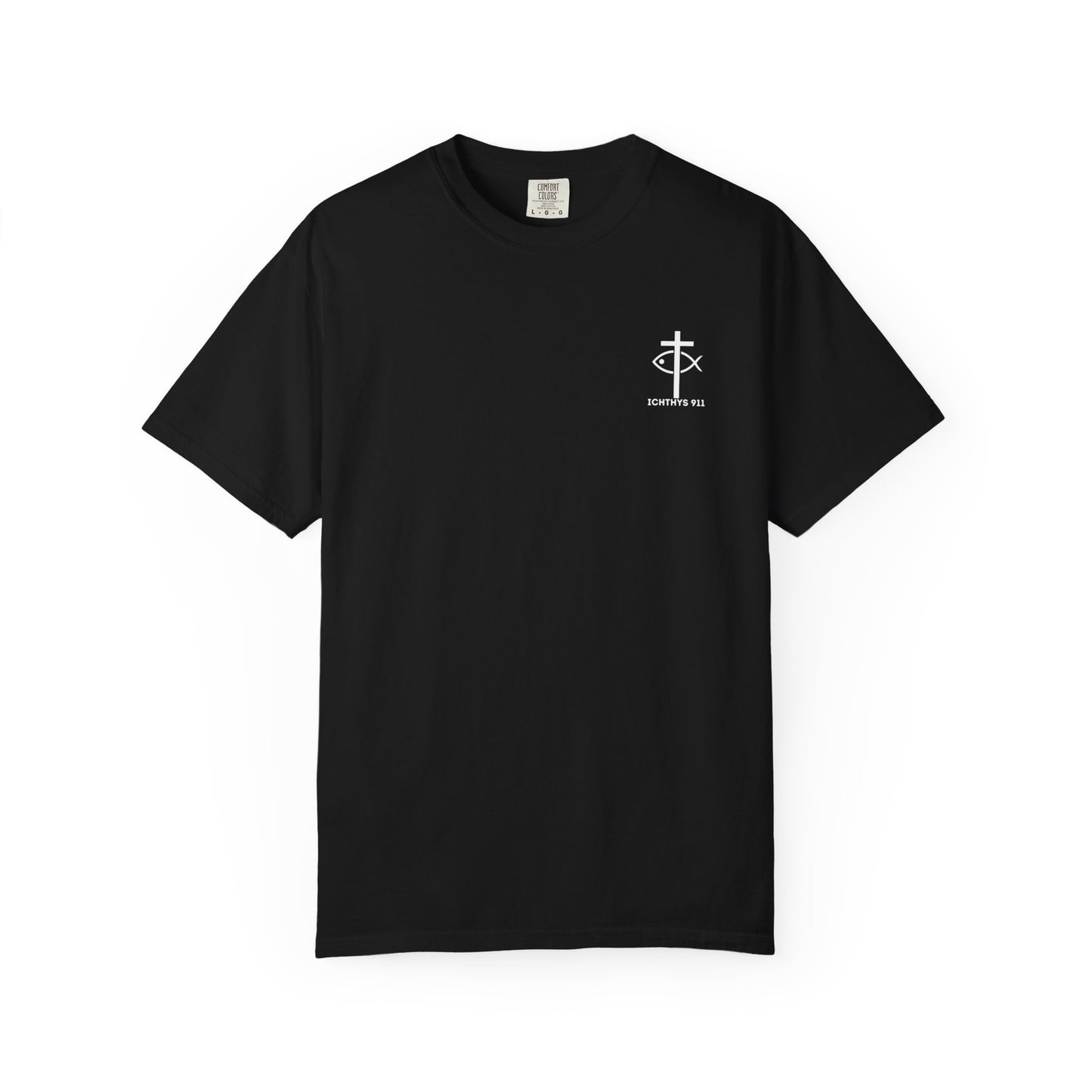 ICHTHYS 911 Badge Collection - White Font - Unisex  Garment Dyed T-Shirt - 100% US Cotton - Men T-Shirt - Women T-Shirt - Christian Graphic Tee - Gym - T - Christian Faith - Jesus Wear - White Font