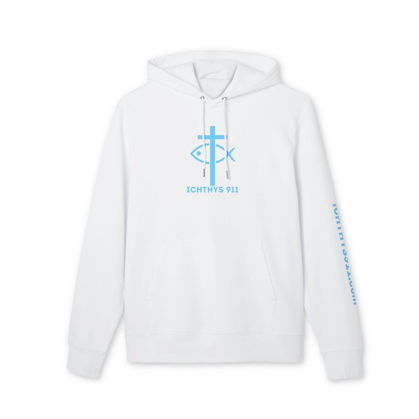 ICHTHYS 911 Hoodie - JESUS Fish - Blue Font - Faith Fashion - Unisex - Make Font Color Design requests -100% Organic -