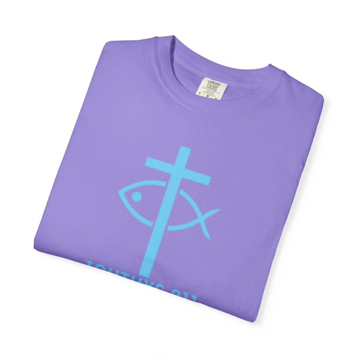 Authentic - Christian Streetwear T-Shirt – Jesus Gym & Faith Fashion, Unisex Garment-Dyed T-Shirt Blue Font - ICHTHYS 911