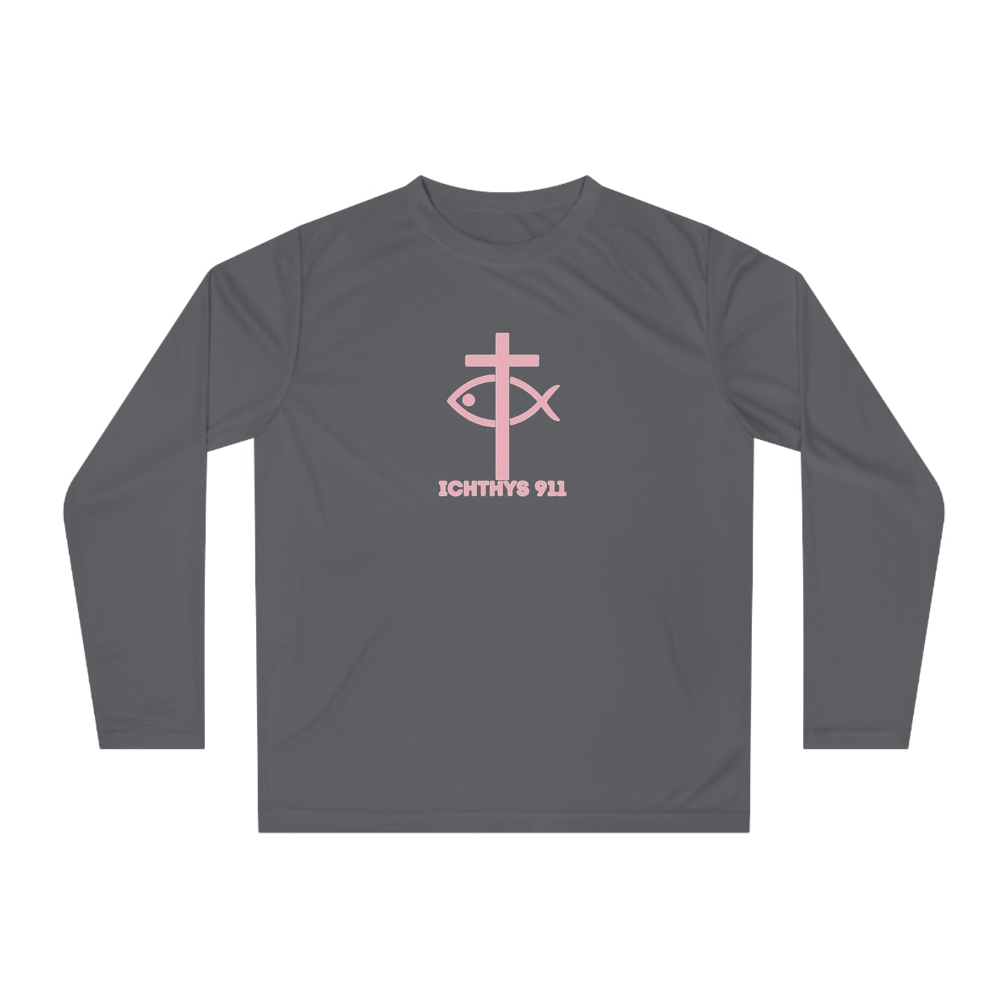 ICHTHYS 911 "Faith & Strength" - Unisex Performance Long Sleeve- Christian Activewear - Men - Women - 100% Moisture-Wicking Poly - UPF30+ Sun Protection