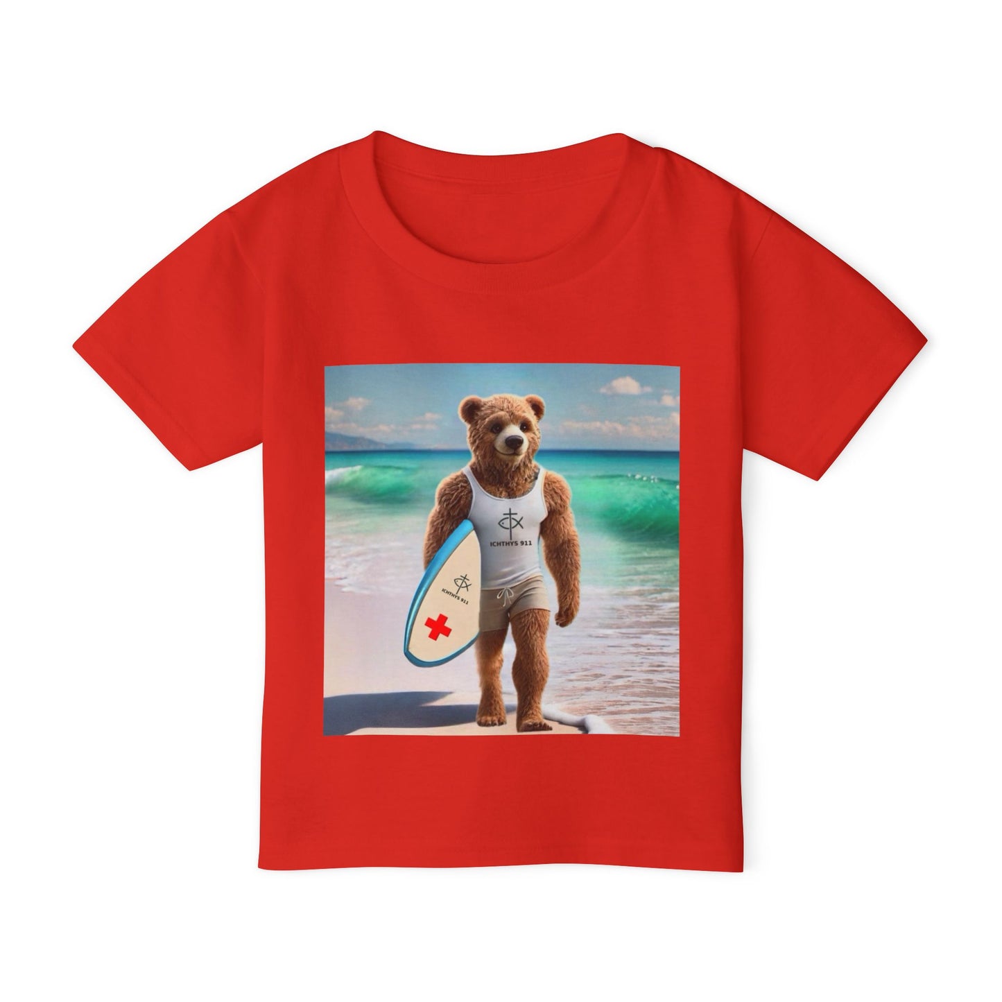 ICHTHYS 911 "Surf Bear" - Toddler T-Shirt - Cool Summer Tee - Match Mom and Dad For Vacation - Family T-Shirt