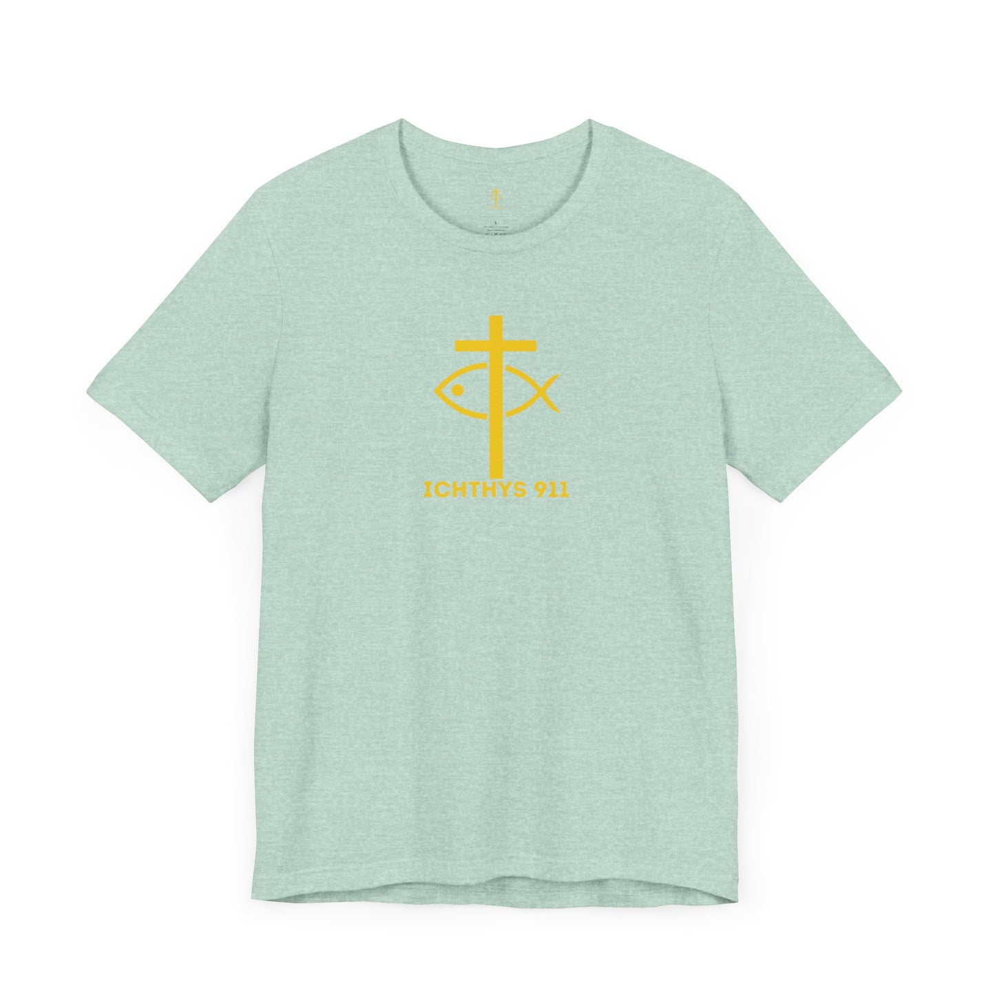 ICHTHYS 911 - "Roll With God Ride With Jesus" - Gold Font - Unisex T- Shirt - Lightweight 100% Cotton - Summer T - Arm Form Fitting - Men T- Shirt - Women T-Shirt - Christian T-Shirt