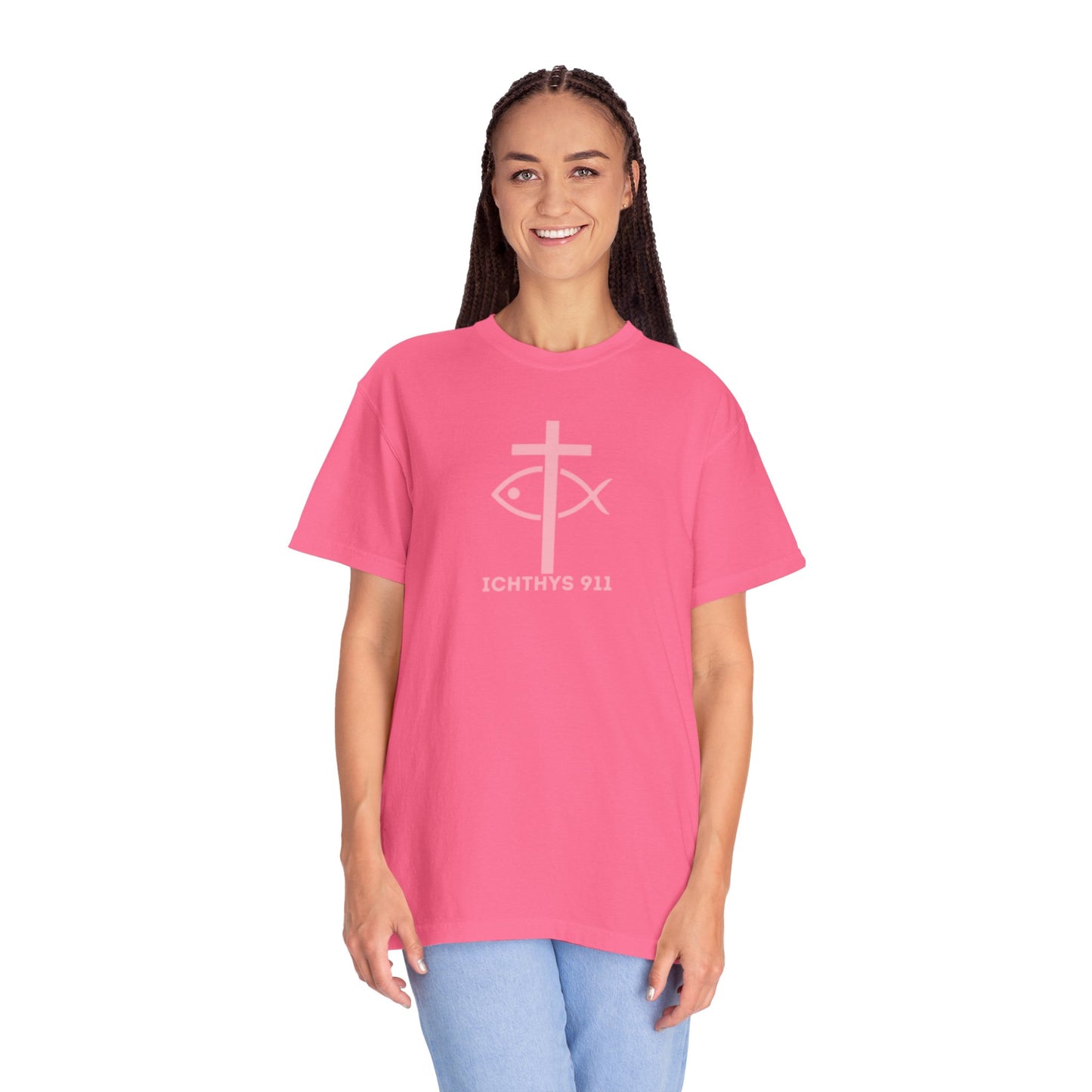 Faith, Hope, & Love - Pink font - Unisex Garment Dyed T-Shirt - 100% US Cotton - Men T-Shirt - Christian Women Tee - Faith-Inspired Shirt - Christian Fashion - Wear Your Faith - Additional Colors Added
