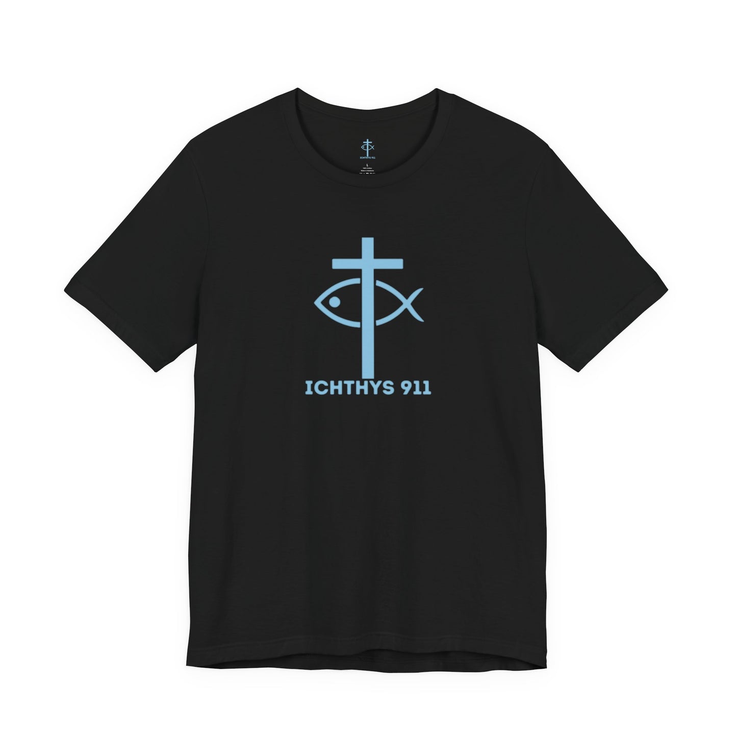 ICHTHYS 911 - "Roll With God Ride With Jesus" - Blue Font - Unisex T- Shirt - Lightweight 100% Cotton - Summer T - Arm Form Fitting - Men T- Shirt - Women T-Shirt - Christian T-Shirt - Love Like Jesus