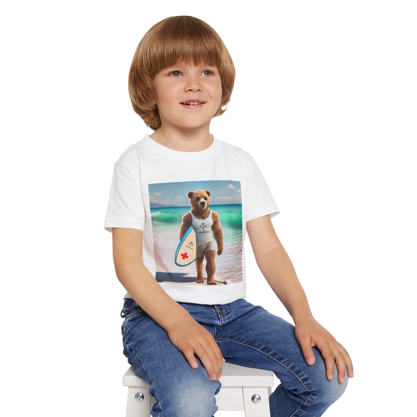 ICHTHYS 911 "Surf Bear" - Toddler T-Shirt - Cool Summer Tee - Match Mom and Dad For Vacation - Family T-Shirt