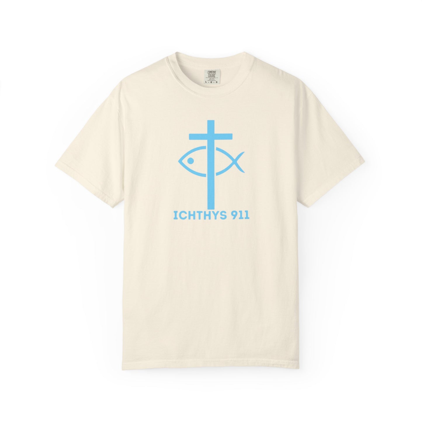 Authentic - Christian Streetwear T-Shirt – Jesus Gym & Faith Fashion, Unisex Garment-Dyed T-Shirt Blue Font - ICHTHYS 911