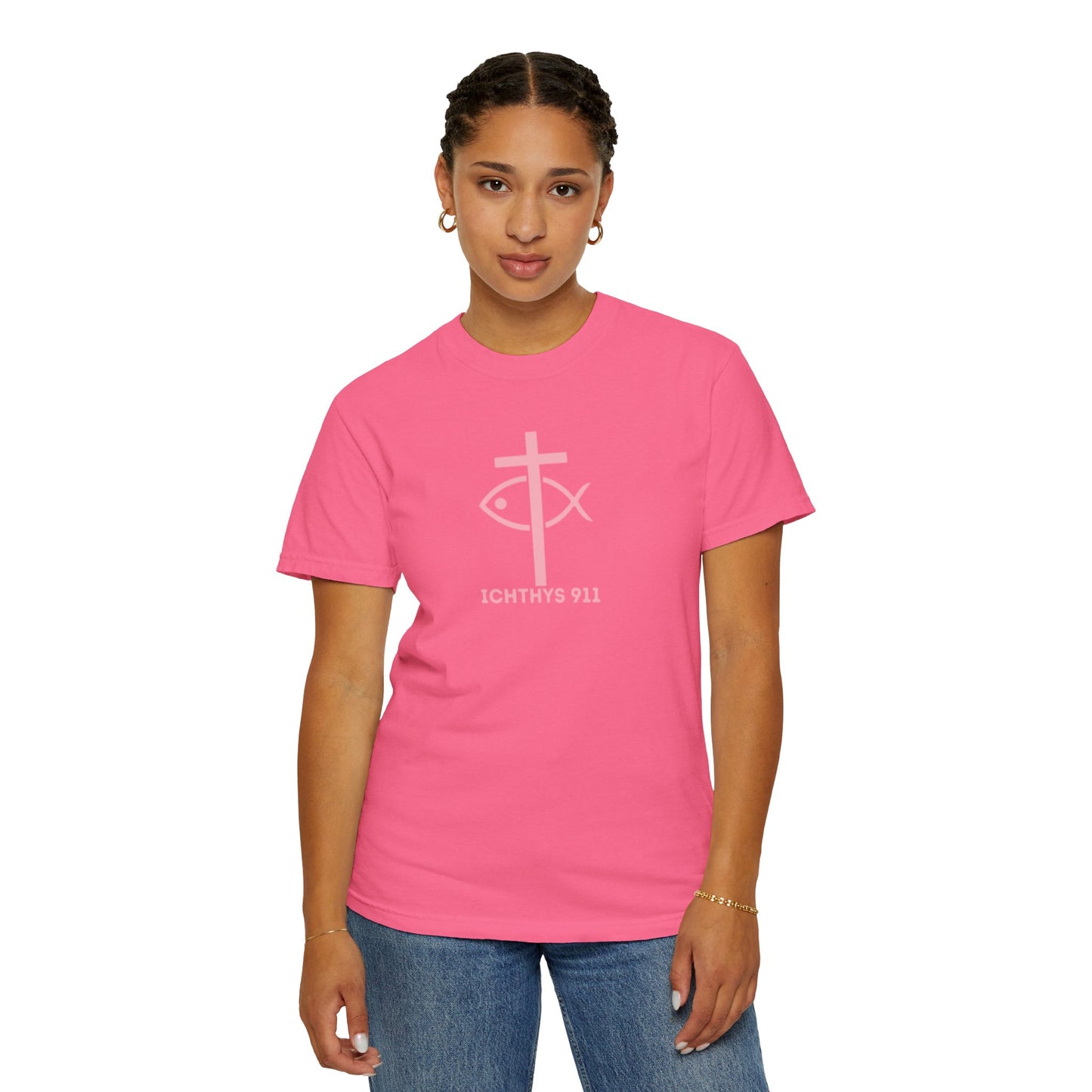 Faith, Hope, & Love - Pink font - Unisex Garment Dyed T-Shirt - 100% US Cotton - Men T-Shirt - Christian Women Tee - Faith-Inspired Shirt - Christian Fashion - Wear Your Faith - Additional Colors Added