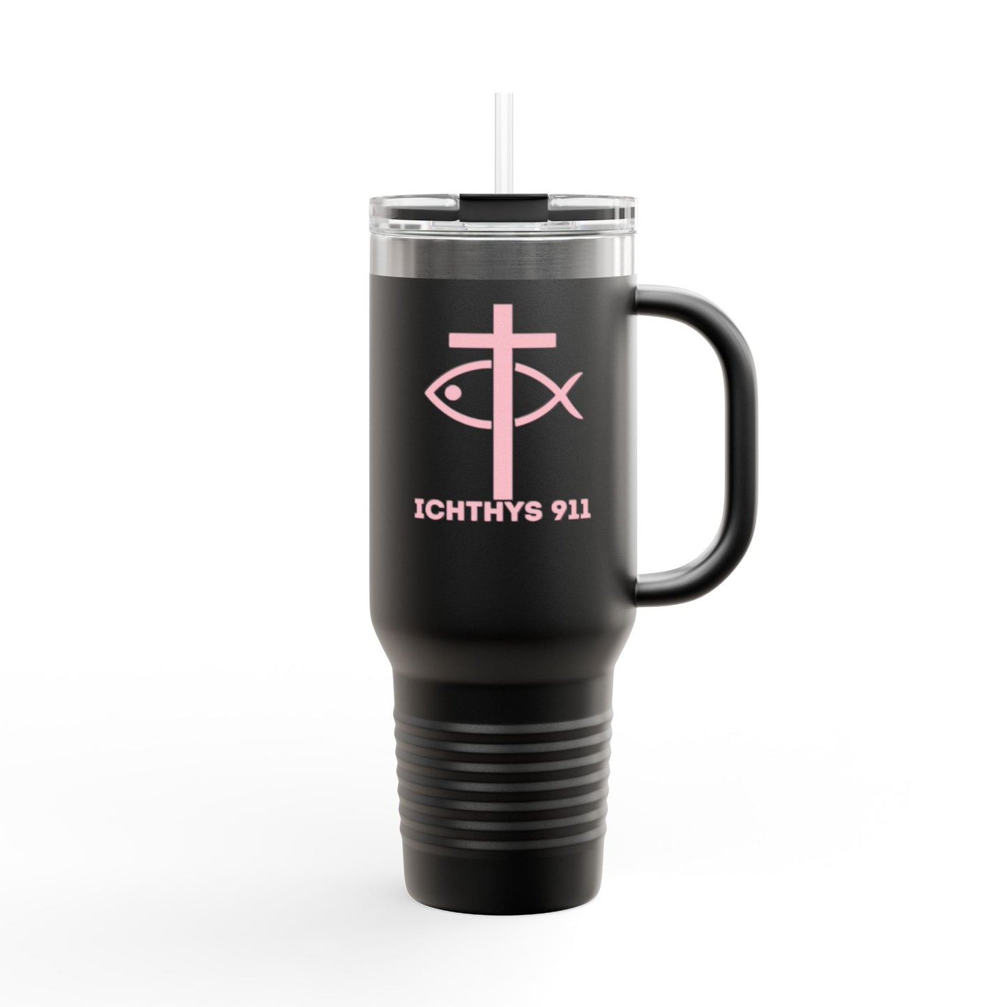 40oz Insulated Travel Mug with Straw - Perfect for On-the-Go Hydration & Outdoor Adventures - Featuring ICHTHYS 911