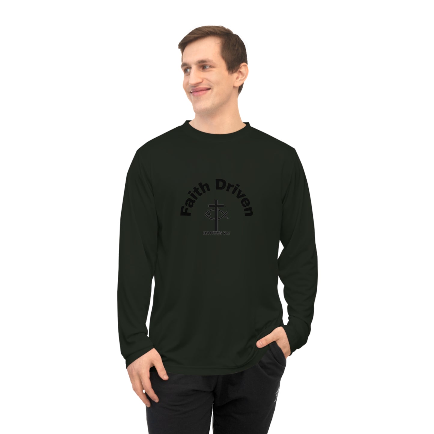 ICHTHYS 911 "Faith Driven" Unisex Performance Long Sleeve Shirt - 100% Moisture-Wicking Poly - UPF30+ Sun Protection - Men Shirt - Women Shirt - Christian Activewear