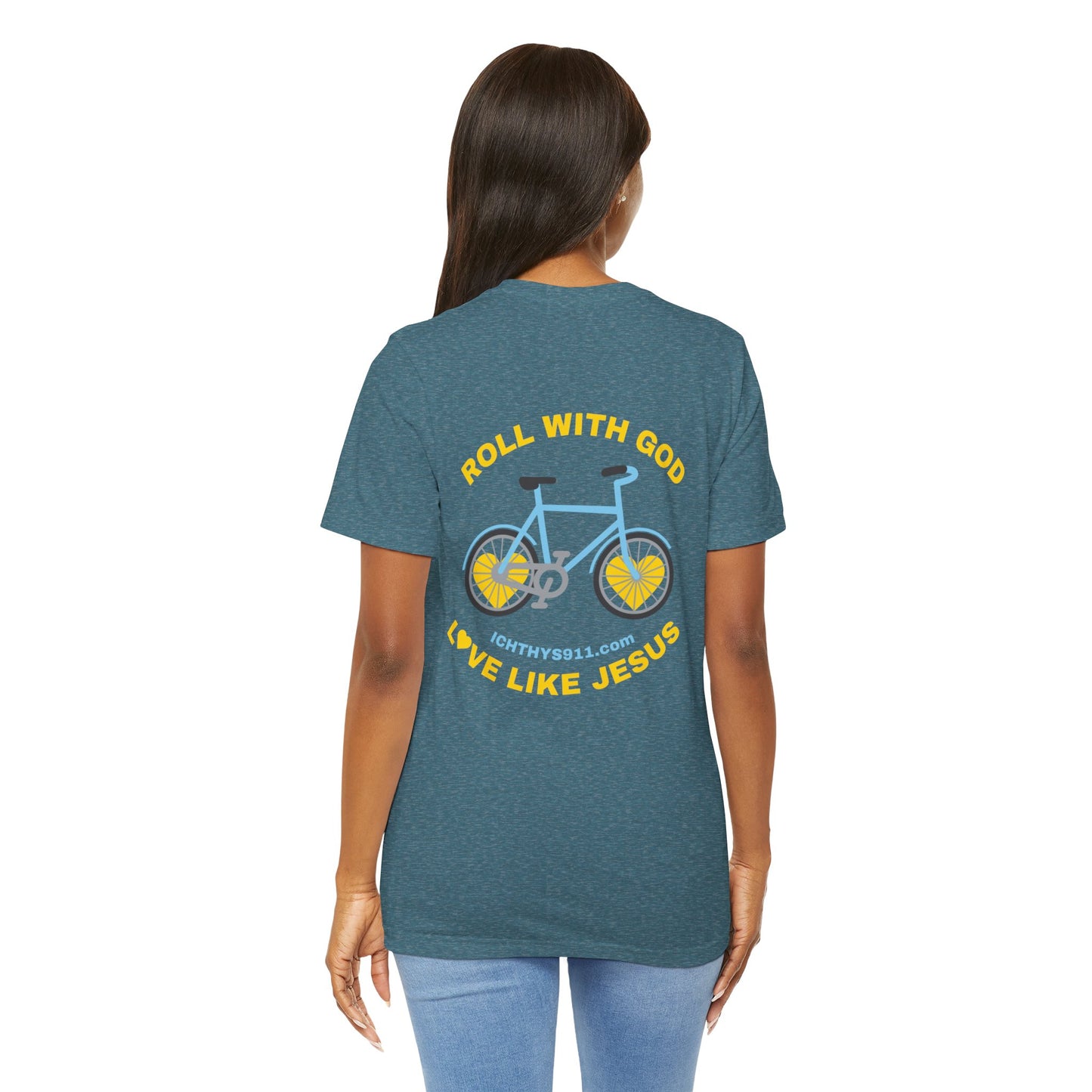 "Roll With God" - Unisex T- Shirt - Lightweight 100% Cotton - Summer T - Arm Form Fitting - Men T- Shirt - Women T-Shirt - Christian T-Shirt - Love Like Jesus - ICHTHYS 911 Design
