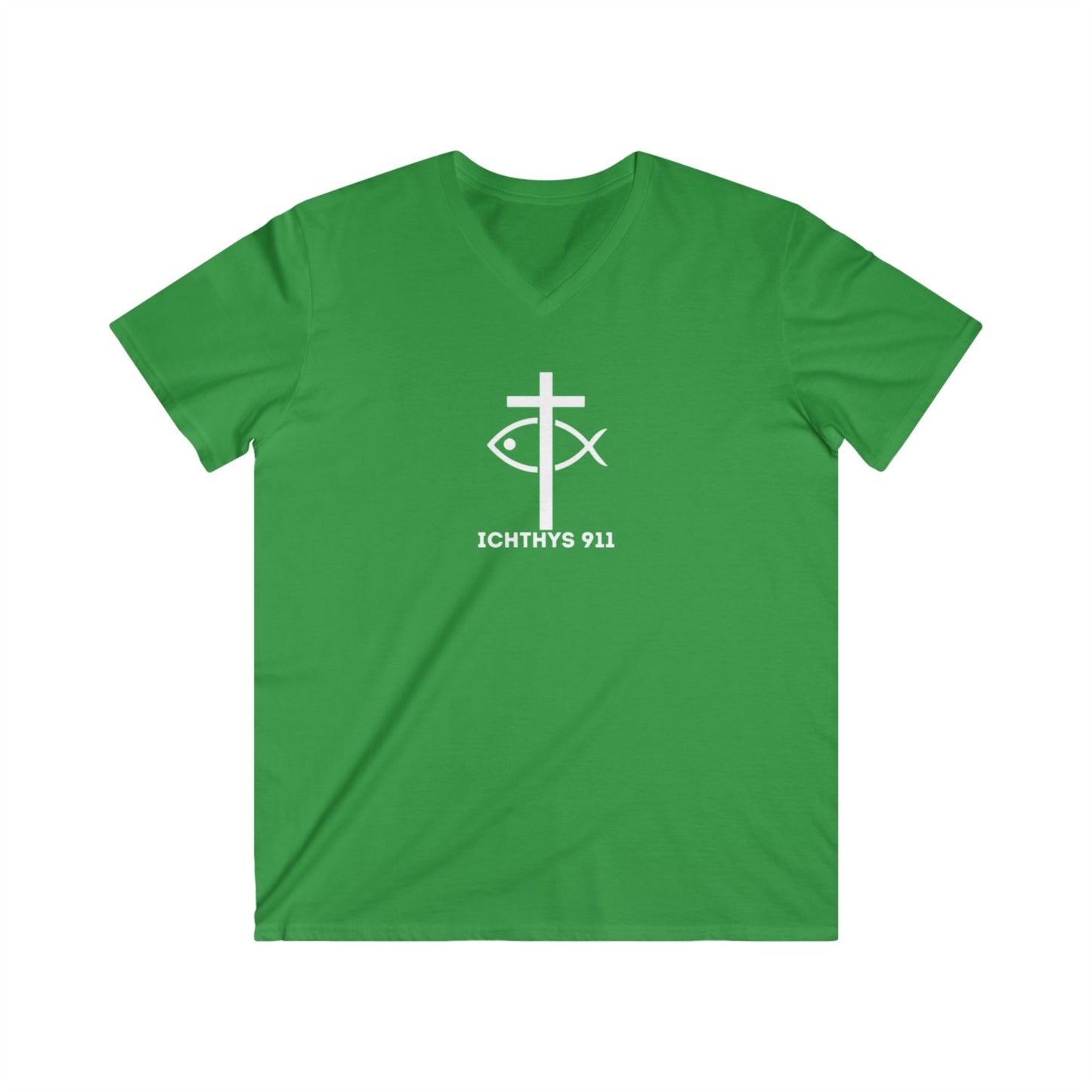13th Disciple Collection - Men's Fitted V-Neck - Short Sleeve T - Shirt - Faith-Inspired - Christian - Black Font - ICHTHYS 911