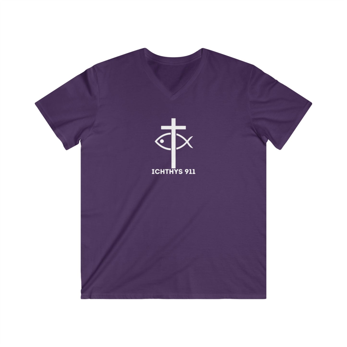 13th Disciple Collection - Men's Fitted V-Neck - Short Sleeve T - Shirt - Faith-Inspired - Christian - Black Font - ICHTHYS 911