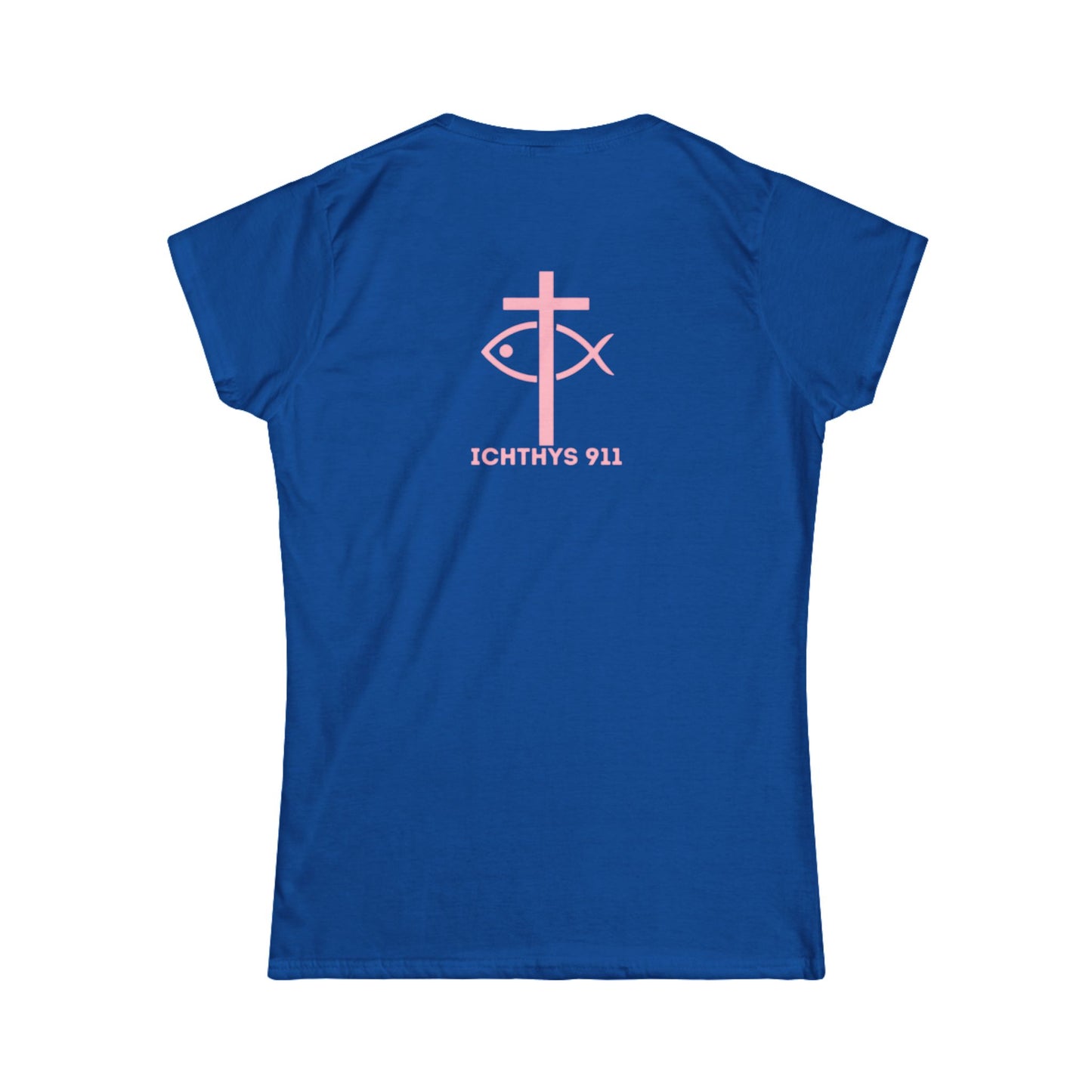 "Love, Hope, Faith - Love is the Greatest" - Reverse Design - Semi Fitted - Inspirational Faith Tee for Women - Wear Your Faith - 1 Corinthians - ICHTHYS 911 - Pink Font