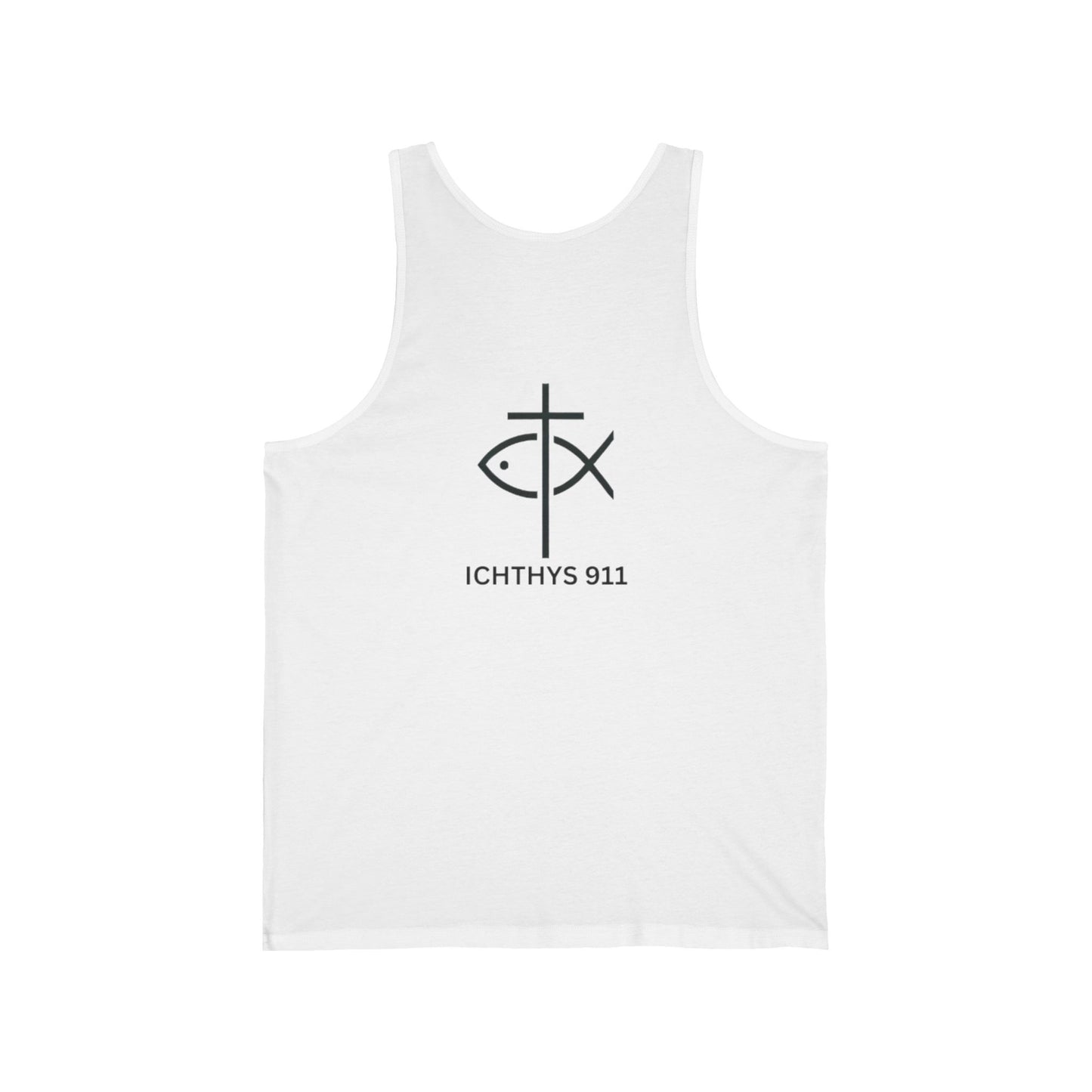 ICHTHYS 911 Badge Collection - Unisex - Jersey Tank - Casual Christian Symbol Graphic Tank Top