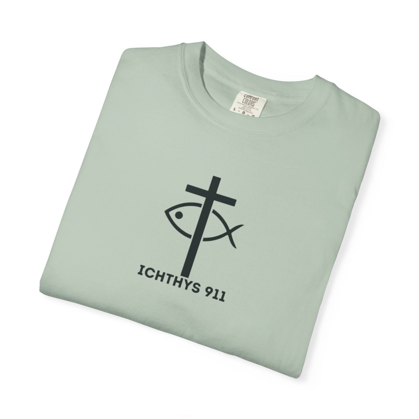 ICHTHYS 911 - Black Font "Faith Driven" - Unisex Garment Dyed T - Shirt - 100% US Cotton -  Men - T - Women T-Shirt - Christian Inspirational Tee - Garment Dyed