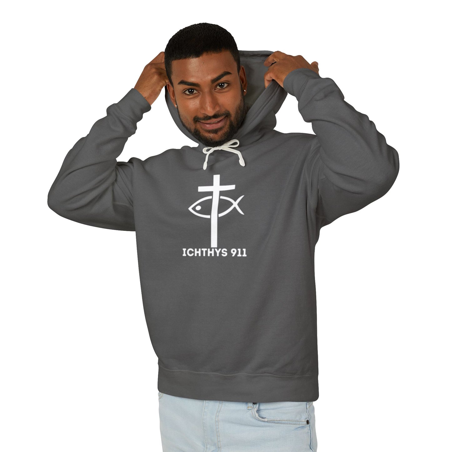 Iēsous Christos, Theou Yios, Sōtēr = Jesus Christ, Son of God, Savior - Unisex - Lightweight - Relaxed Fit - Religious Sweatshirt - ICHTHYS 911 - Hoodie