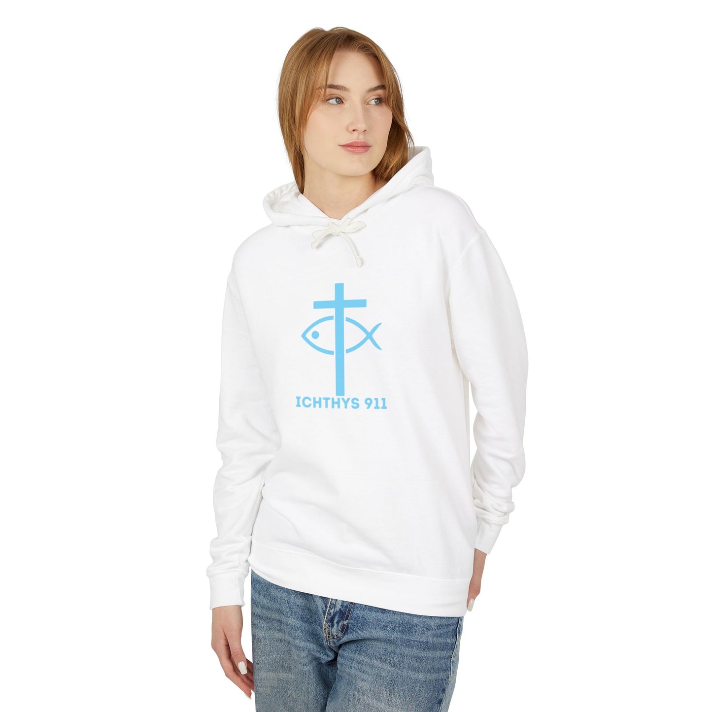 Iēsous Christos, Theou Yios, Sōtēr = Jesus Christ, Son of God, Savior - Unisex - Lightweight - Relaxed Fit - Religious Sweatshirt - ICHTHYS 911 - Hoodie