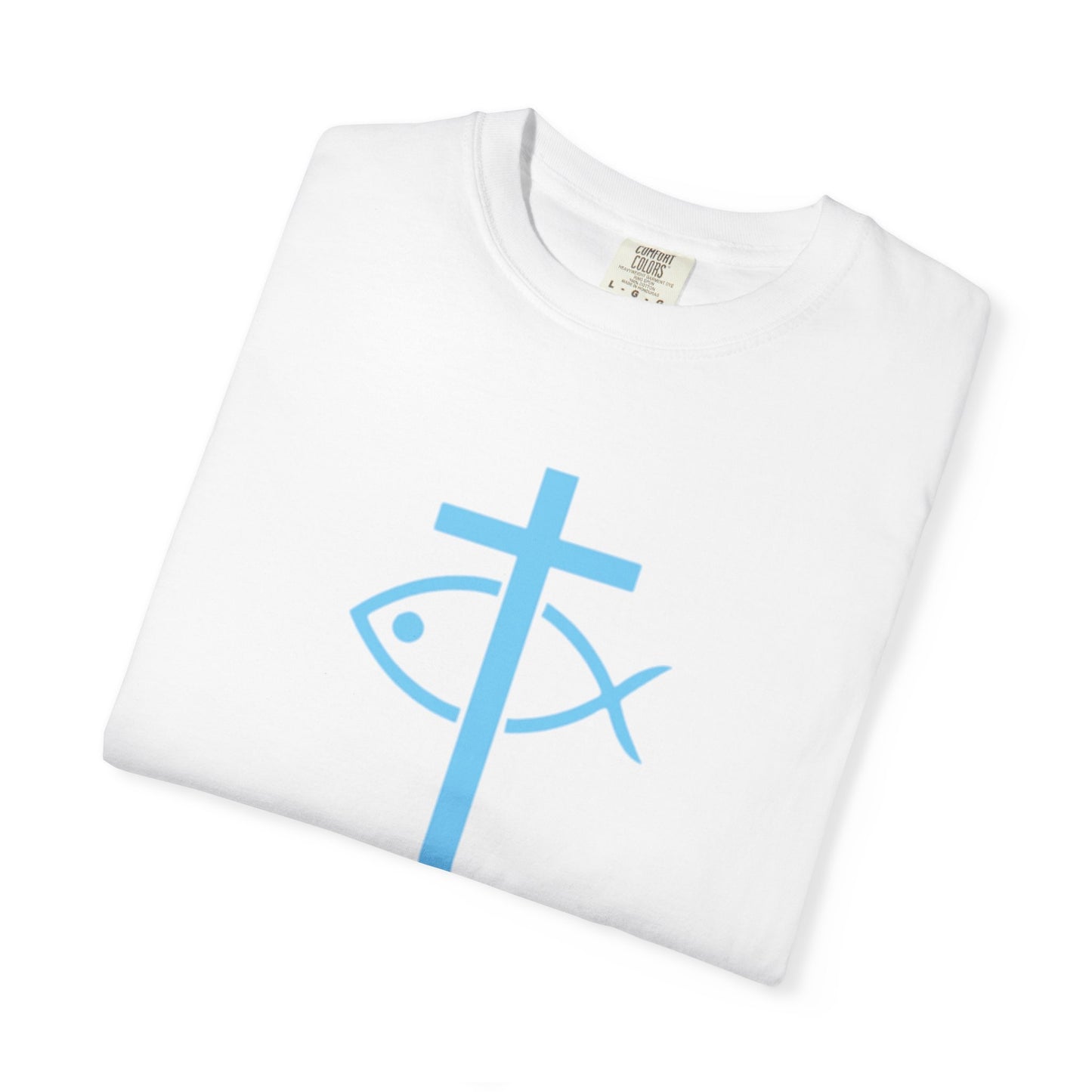Jesus Christ Son of God Savior - Blue Font - Christian Streetwear T-Shirt – Jesus Gym & Faith Fashion, Unisex Garment-Dyed T-Shirt- ICHTHYS 911