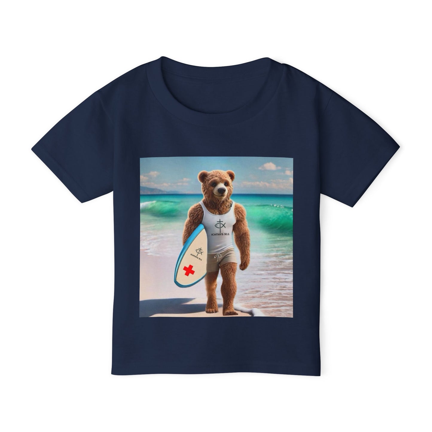 ICHTHYS 911 "Surf Bear" - Toddler T-Shirt - Cool Summer Tee - Match Mom and Dad For Vacation - Family T-Shirt