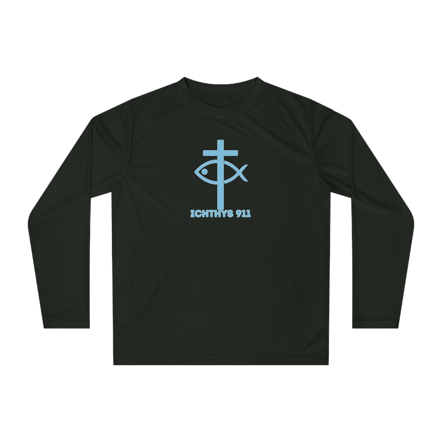 Iēsous Christos, Theou Yios, Sōtēr = Jesus Christ, Son of God, Savior - Unisex Performance Long Sleeve Shirt - ICHTHYS 911 Christian Activewear