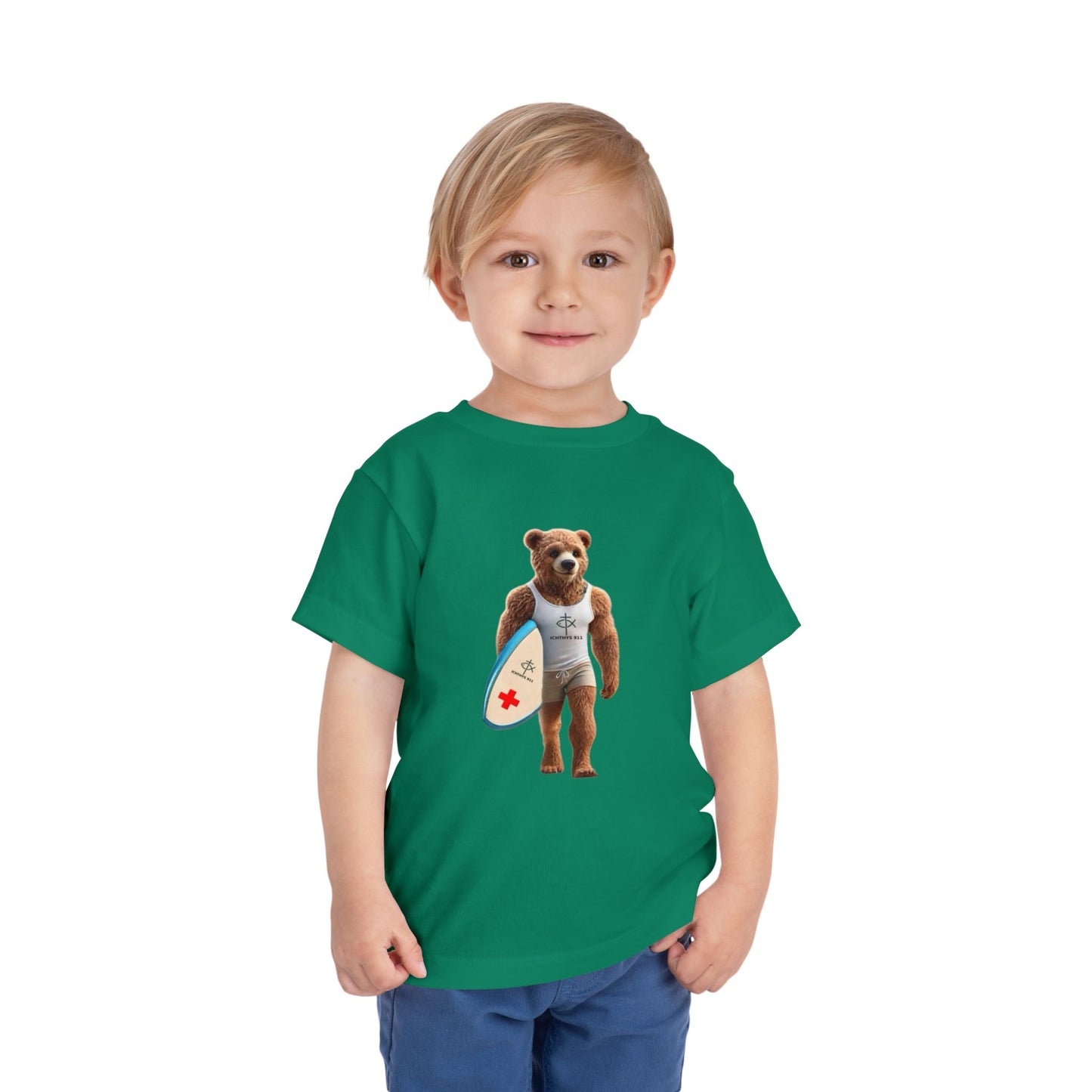 Surfing Bear Toddler Tee - Fun Kids Short Sleeve T-Shirt - ICHTYHS 911