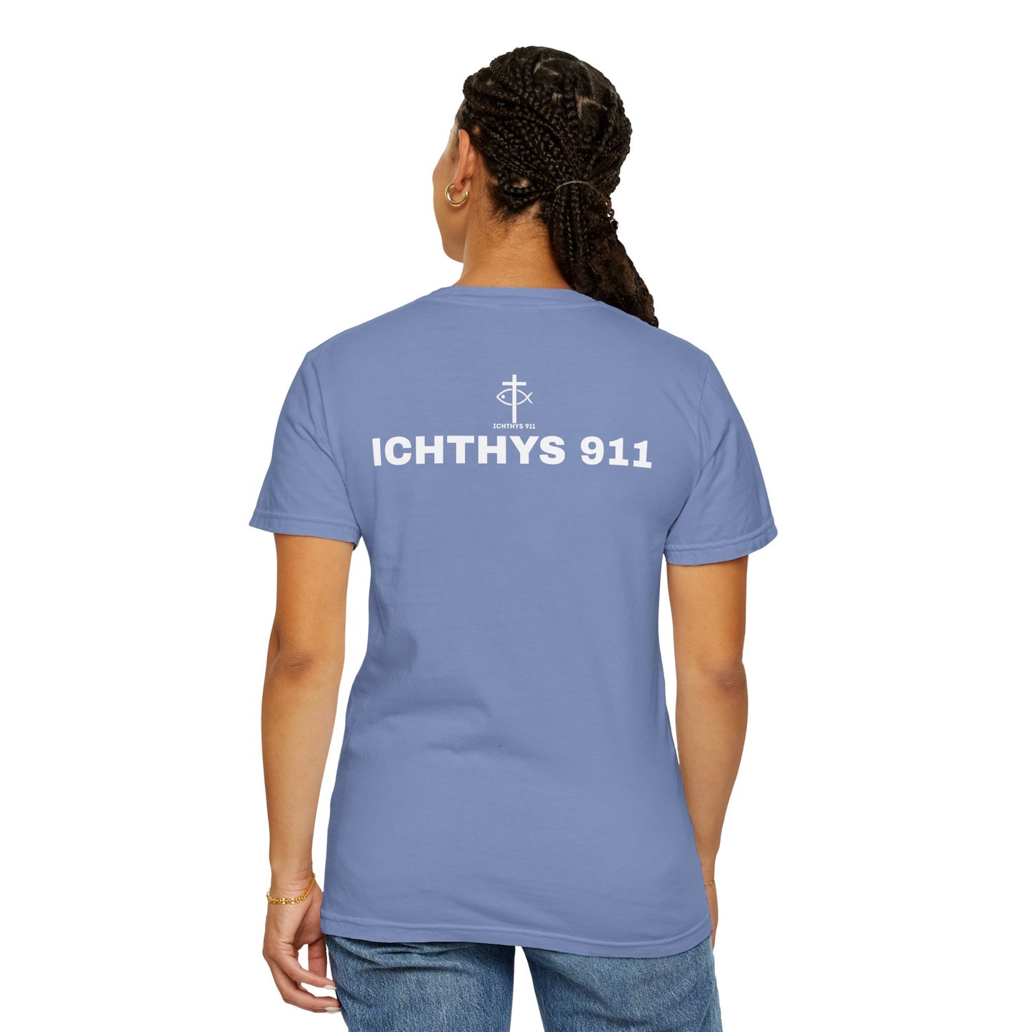 ICHTHYS 911 - White Font "Authentic" - Unisex - Men T-Shirt - Women T-Shirt - Christian Streetwear T-Shirt - Jesus Gym & Faith Fashion, Unisex Garment-Dyed T-Shirt