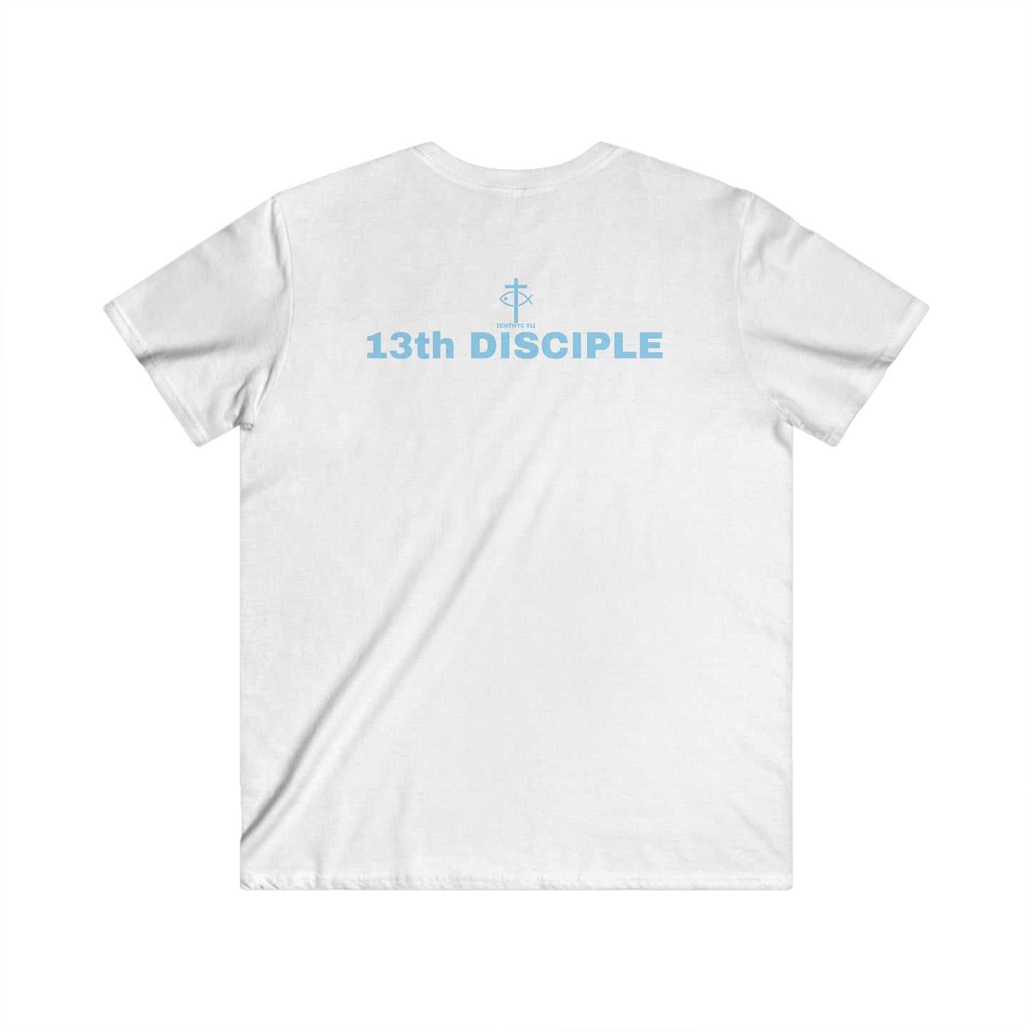ICHTHYS 911 - "13th Disciple" - Blue Font - Men's Fitted V-Neck Tee - Casual Comfort for Everyday Wear - Faith Fashion - T-Shirt