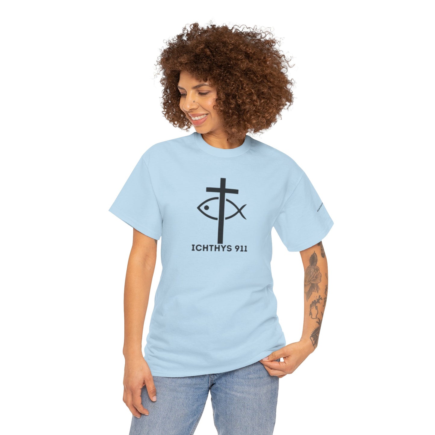 Authentic Design - Unisex T-Shirt - Heavy Cotton T-Shirt - Jesus Fish - Men's T-Shirt - Women T-Shirt Christian Faith - Unisex Clothing - ICHTHYS 911