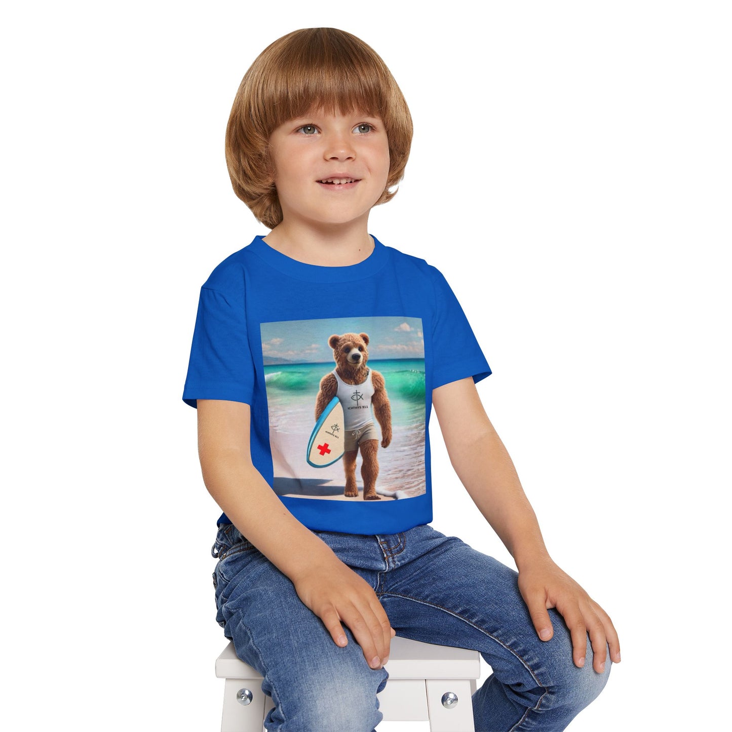 ICHTHYS 911 "Surf Bear" - Toddler T-Shirt - Cool Summer Tee - Match Mom and Dad For Vacation - Family T-Shirt