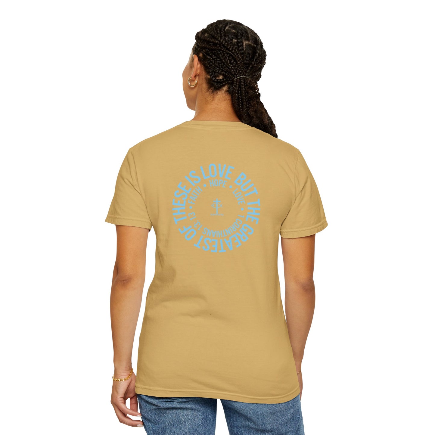 ICHTHYS 911 - Blue Font "Faith, Hope, & Love" - Unisex T-Shirt - Men T-Shirt - Christian Women Tee - Faith-Inspired Shirt - Christian Fashion - Wear Your Faith