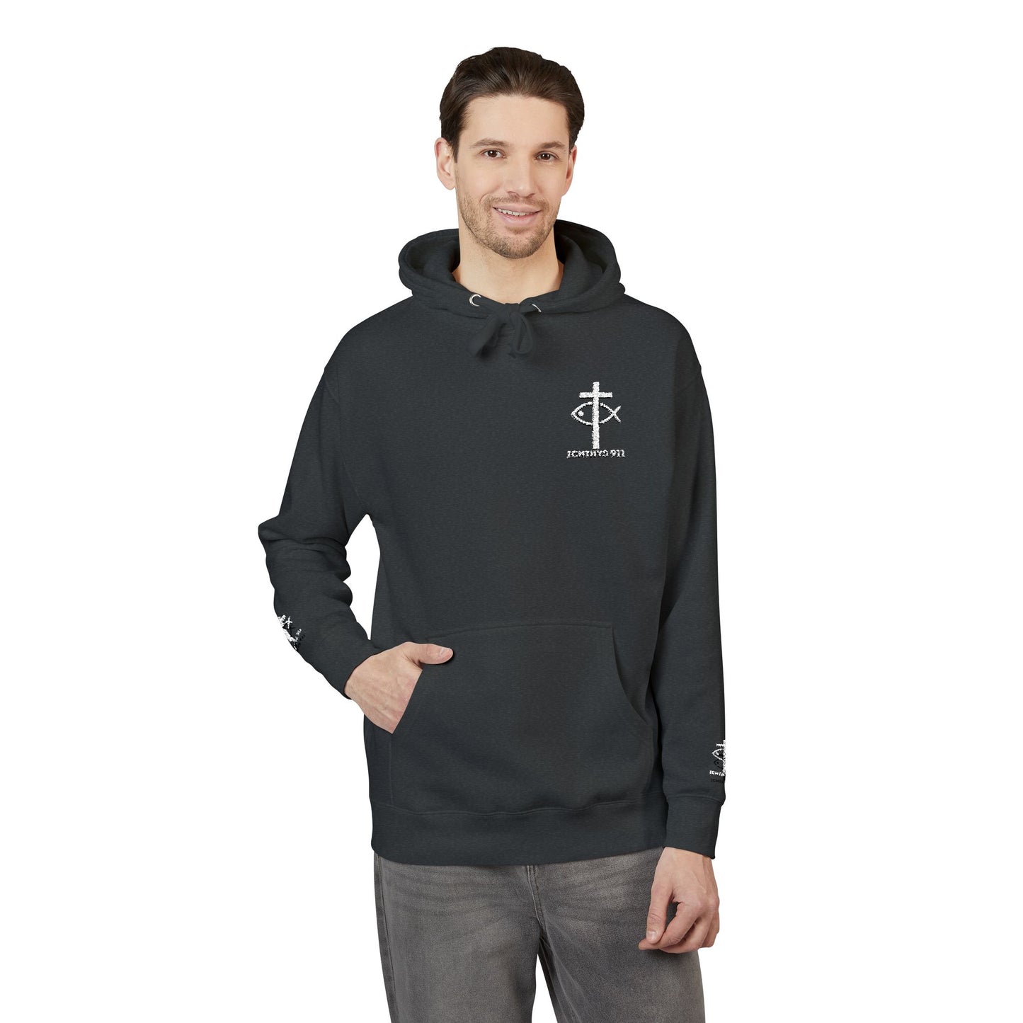 ICHTHYS 911 Embroidery Hoodie Pullover - Unsex - Elevated Embroider Gift for Her or Him - Christian Wear