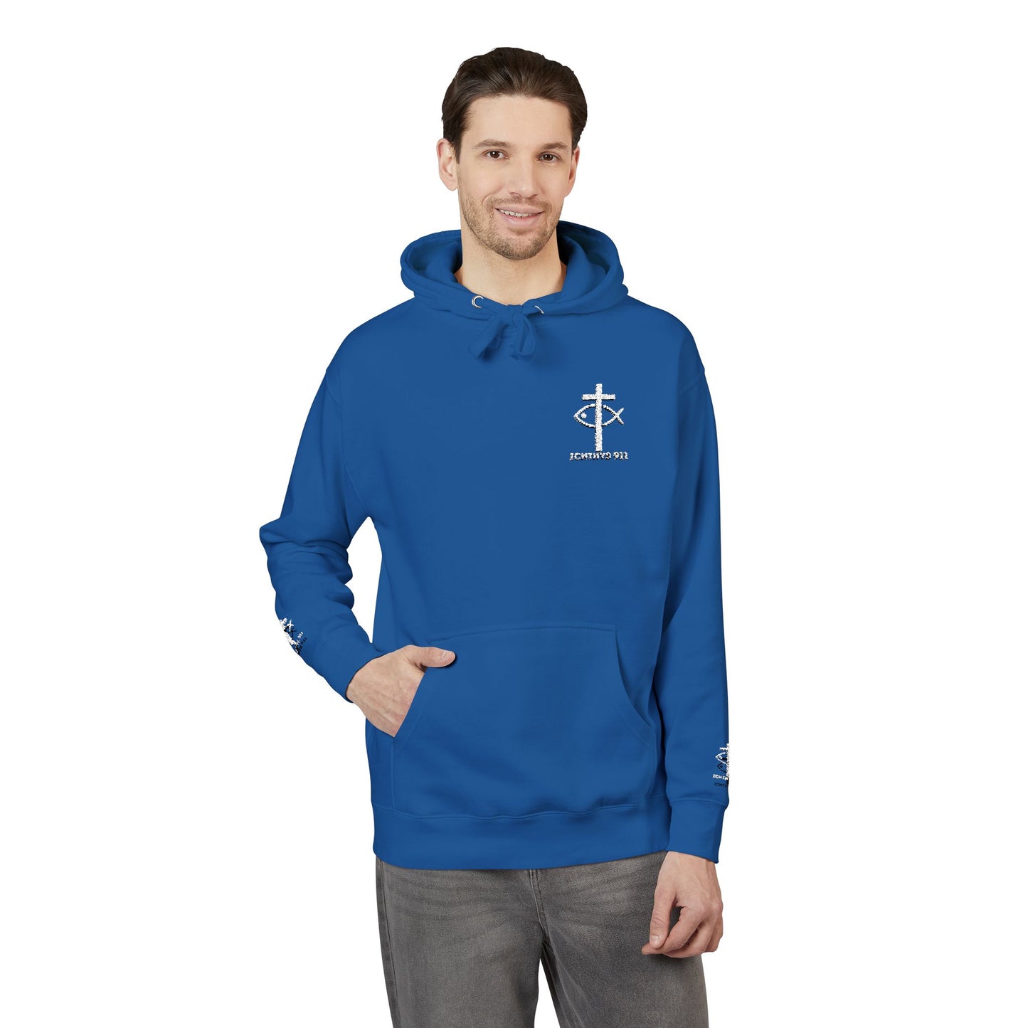 ICHTHYS 911 Embroidery Hoodie Pullover - Unsex - Elevated Embroider Gift for Her or Him - Christian Wear