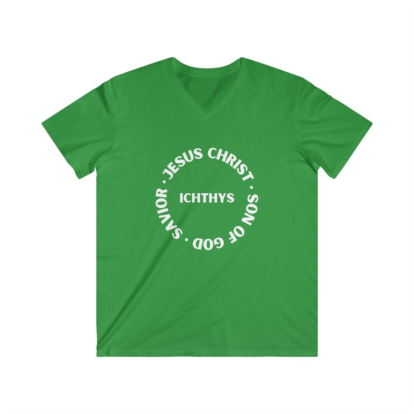 Jesus Christ - Son of God - Savior Collection - Men's Fitted V-Neck Short Sleeve T - Shirt - Faith-Inspired - Christian Faith - White Font - ICHTHYS 911 -
