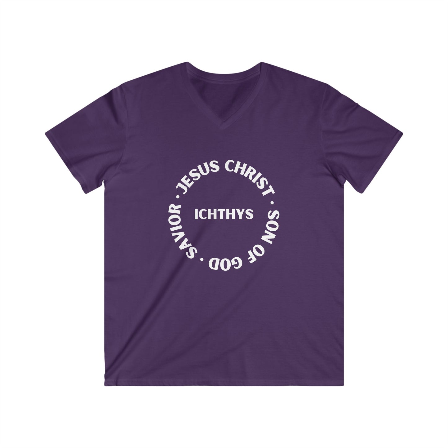 Jesus Christ - Son of God - Savior Collection - Men's Fitted V-Neck Short Sleeve T - Shirt - Faith-Inspired - Christian Faith - White Font - ICHTHYS 911 -