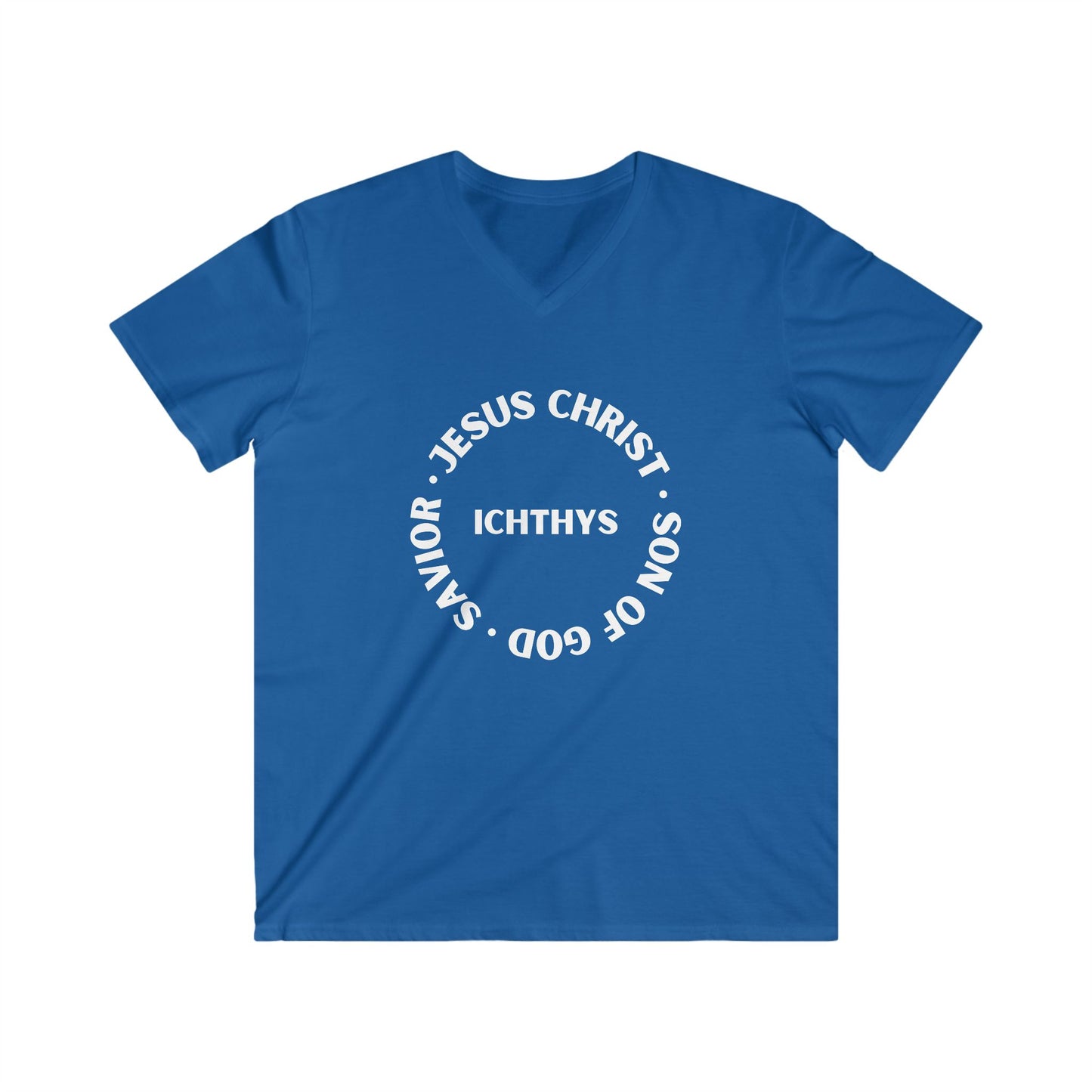 Jesus Christ - Son of God - Savior Collection - Men's Fitted V-Neck Short Sleeve T - Shirt - Faith-Inspired - Christian Faith - White Font - ICHTHYS 911 -